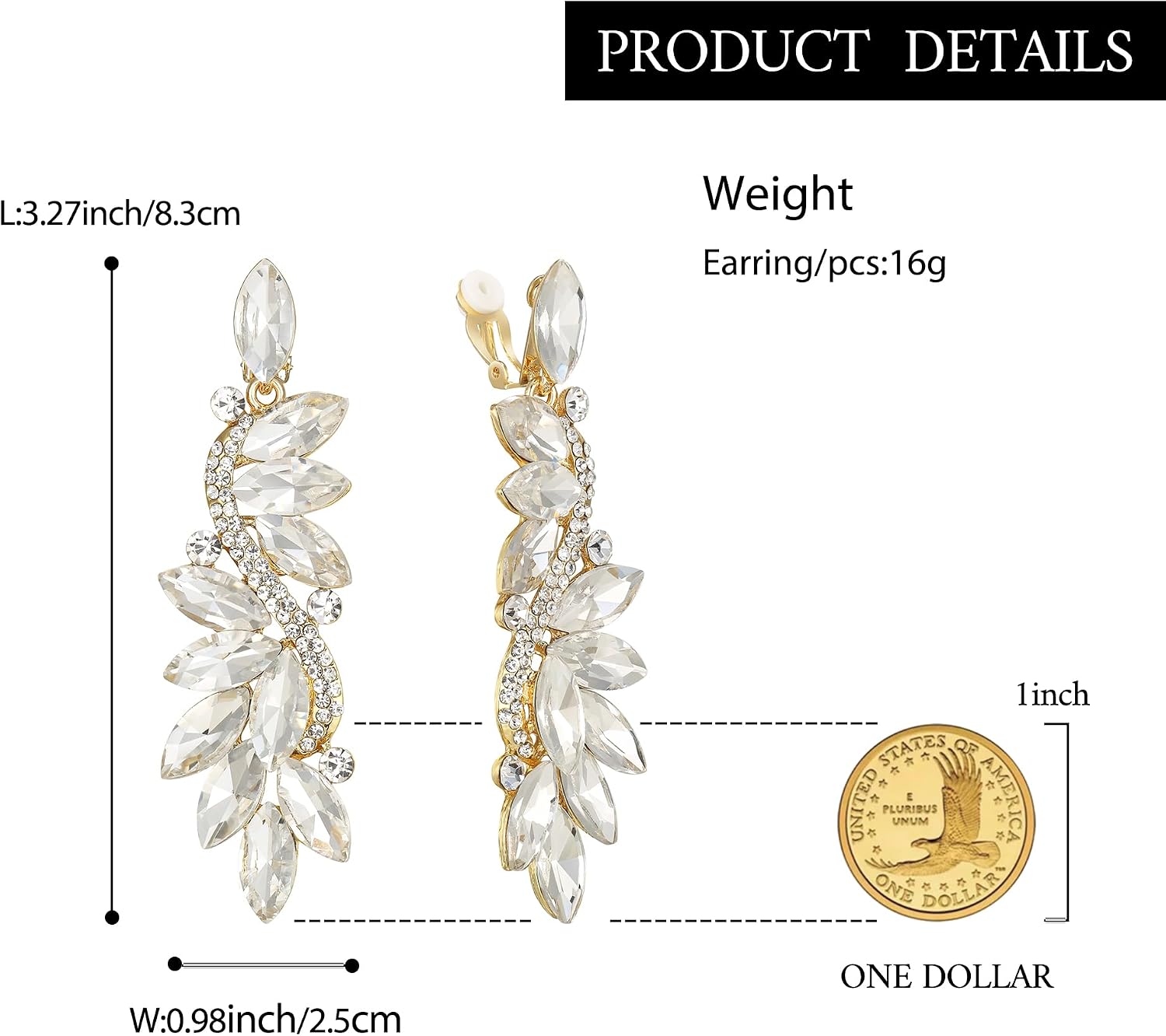 Thumbnail 4 de Clearine Femme Vogue Mariée Noces Cristal Fleur Romantique - Boucles d'Oreilles Clip-On