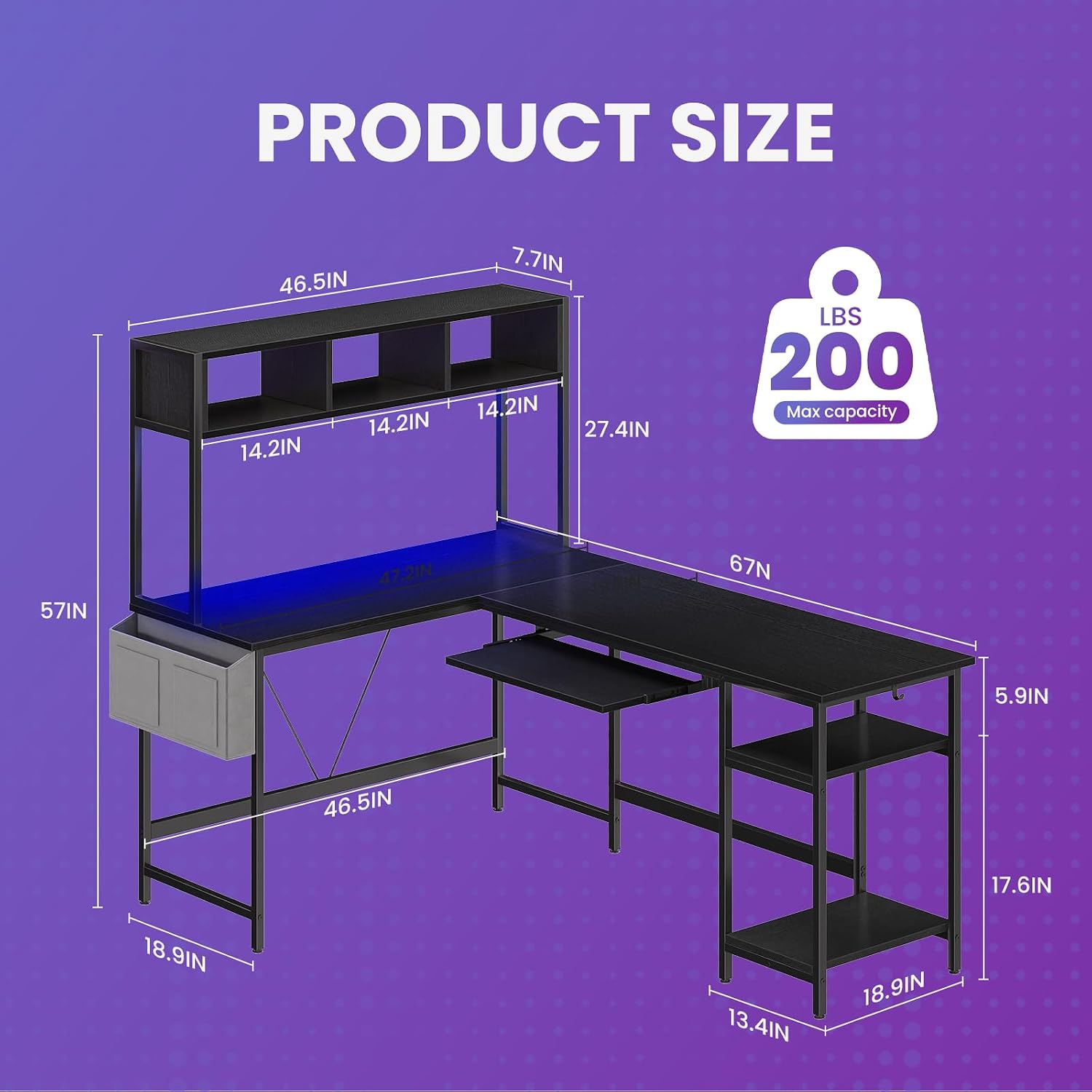 Detalle de DUMOS L-Shaped Gaming Desk, 67-Inch