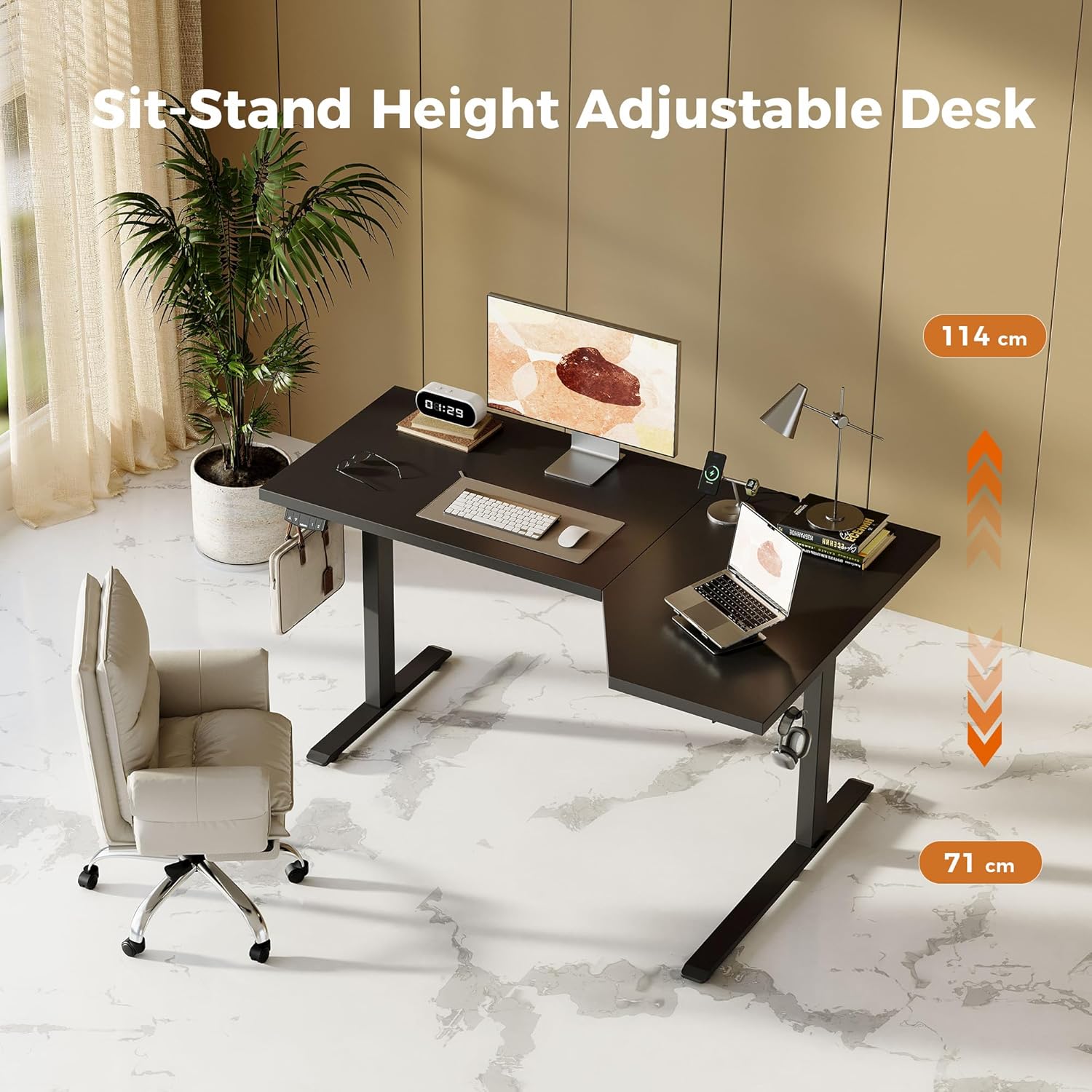 Detalle de Agilestic L-Shaped Electric Standing Desk, 160cm – Height Adjustable Sit-Stand Corner Desk for Home Office
