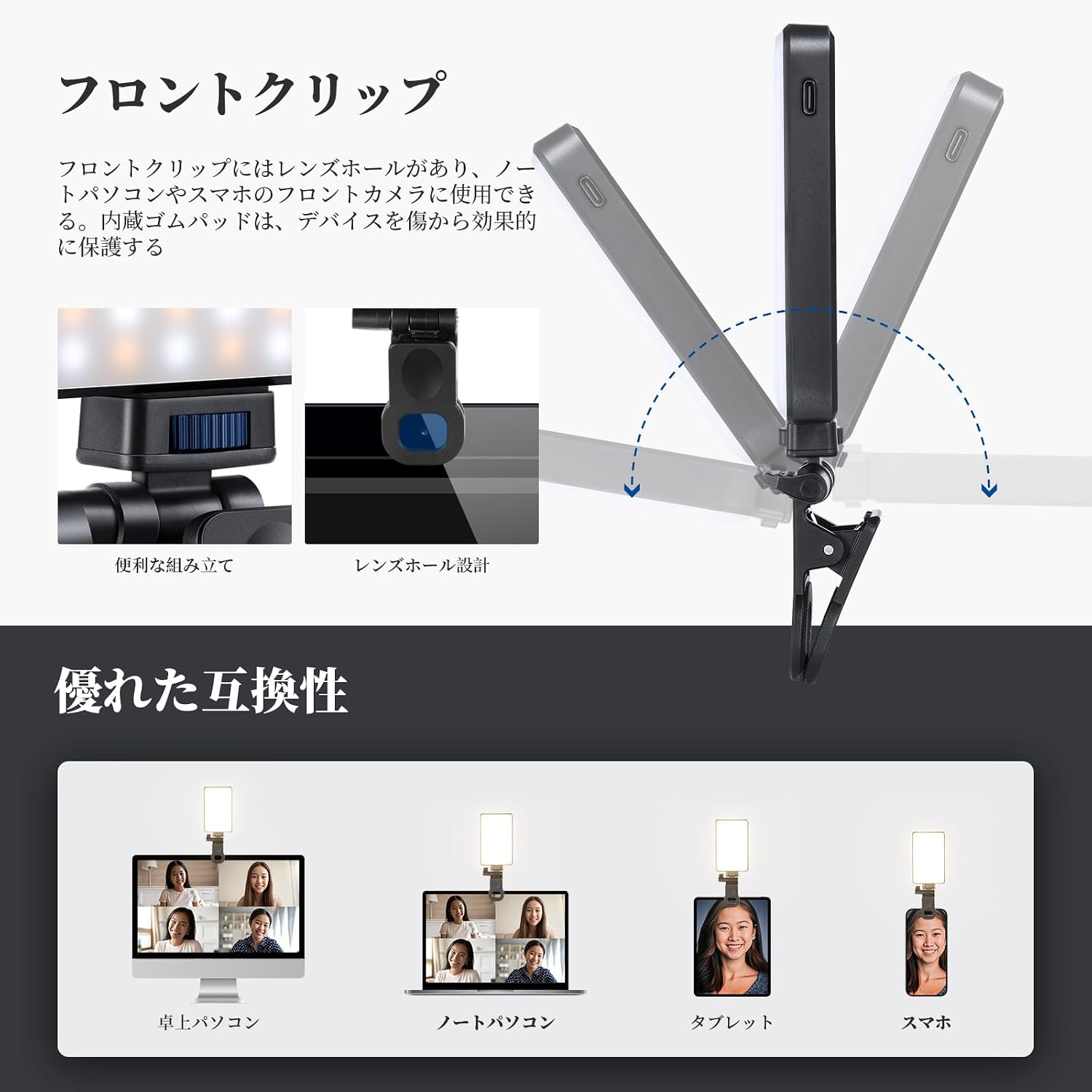 Detalle de NEEWER BASICS BL120B クリップ式LEDビデオライト、バイカラー調光・CRI95+・6色フィルター付き