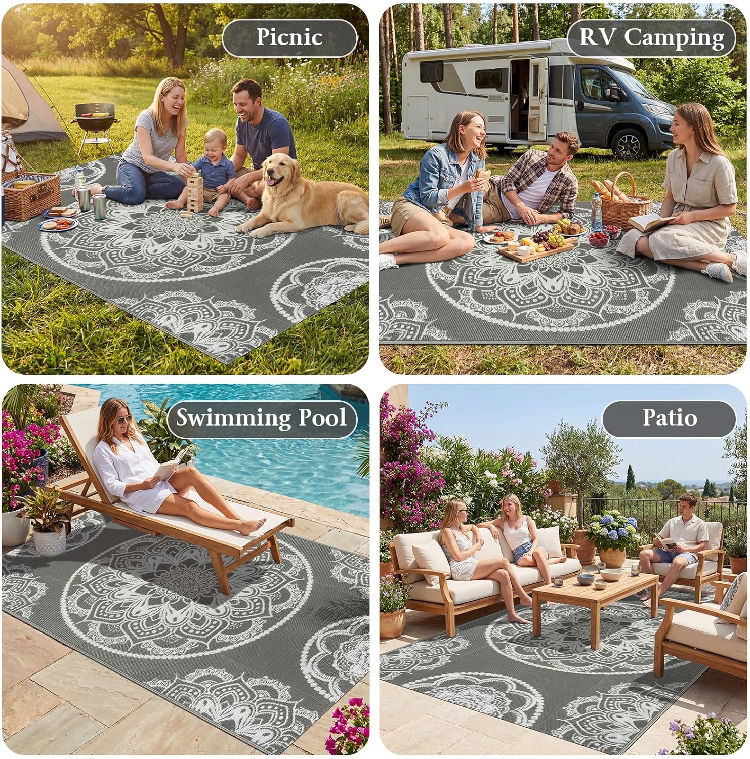 Thumbnail 6 de IMIYOKU Outdoor Rug for Patio – Reversible Waterproof Plastic Straw Rug, 150x245cm