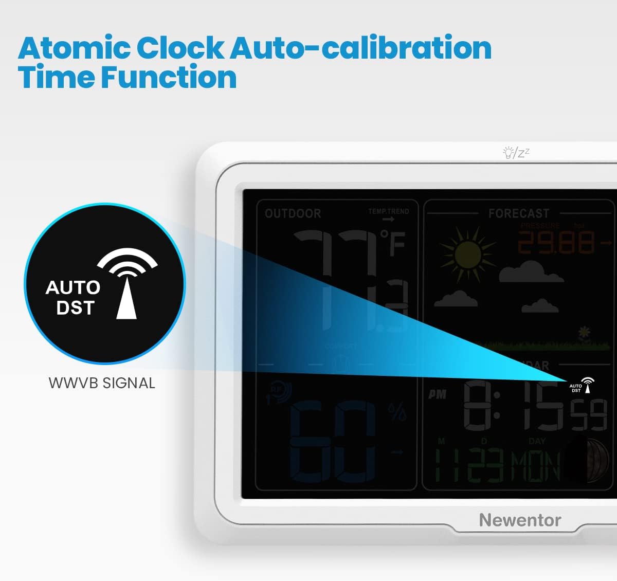 Detalle 2 de Newentor Wireless Weather Station with Atomic Clock, Forecast, and 1 Sensor