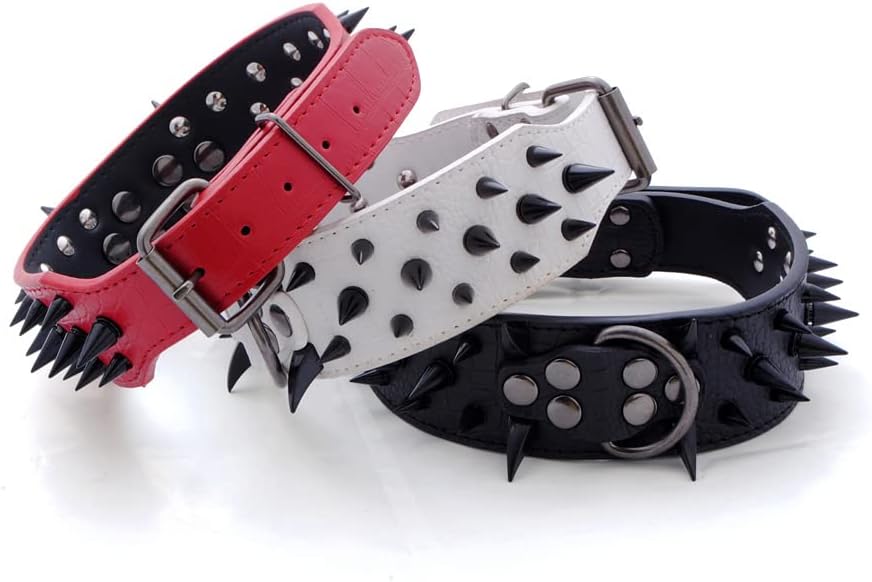Thumbnail 5 de Haoyueer sharp spiked studded dog collar (2 inch wide) in PU faux leather