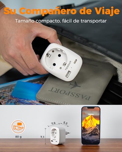 Thumbnail 4 de TESSAN Adaptador Enchufe Italiano con 1 USB C y 1 USB A (Tipo L)