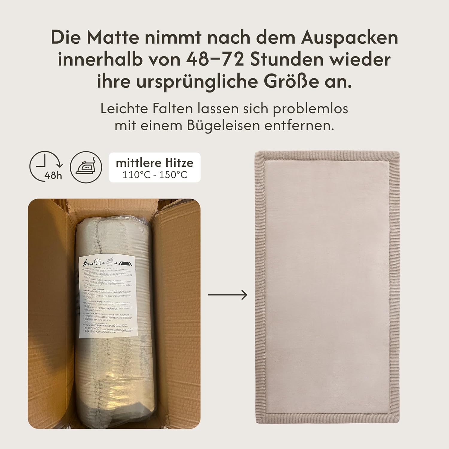Thumbnail 4 de Wolkenweiche Spielmatte Baby 150x80x2,5 cm beige – Memory-Schaum Tatami für Krabbeldecke im Kinderzimmer