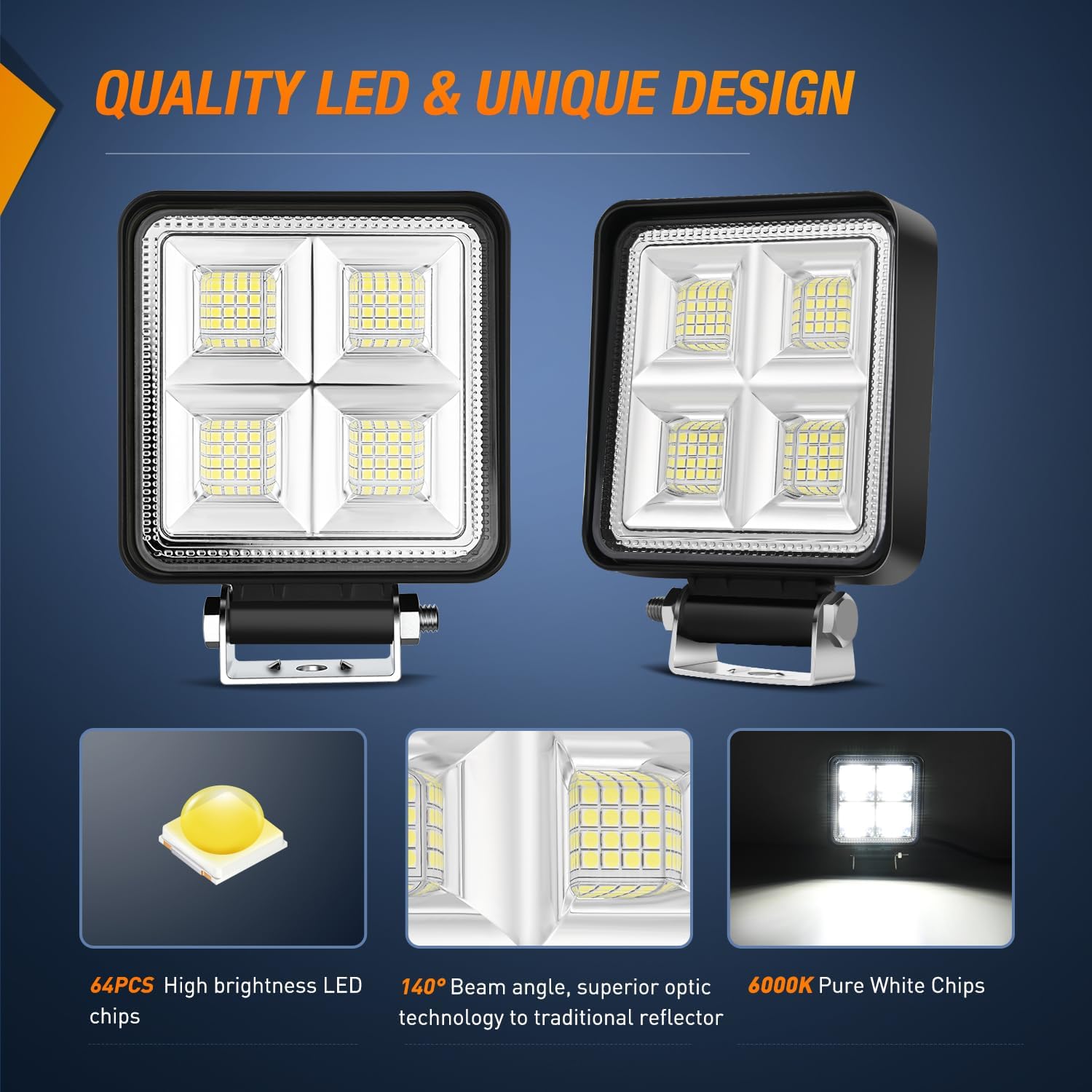 Detalle 2 de Nilight LED Tractor Lights Pods 4" 64LEDs Flood Bar
