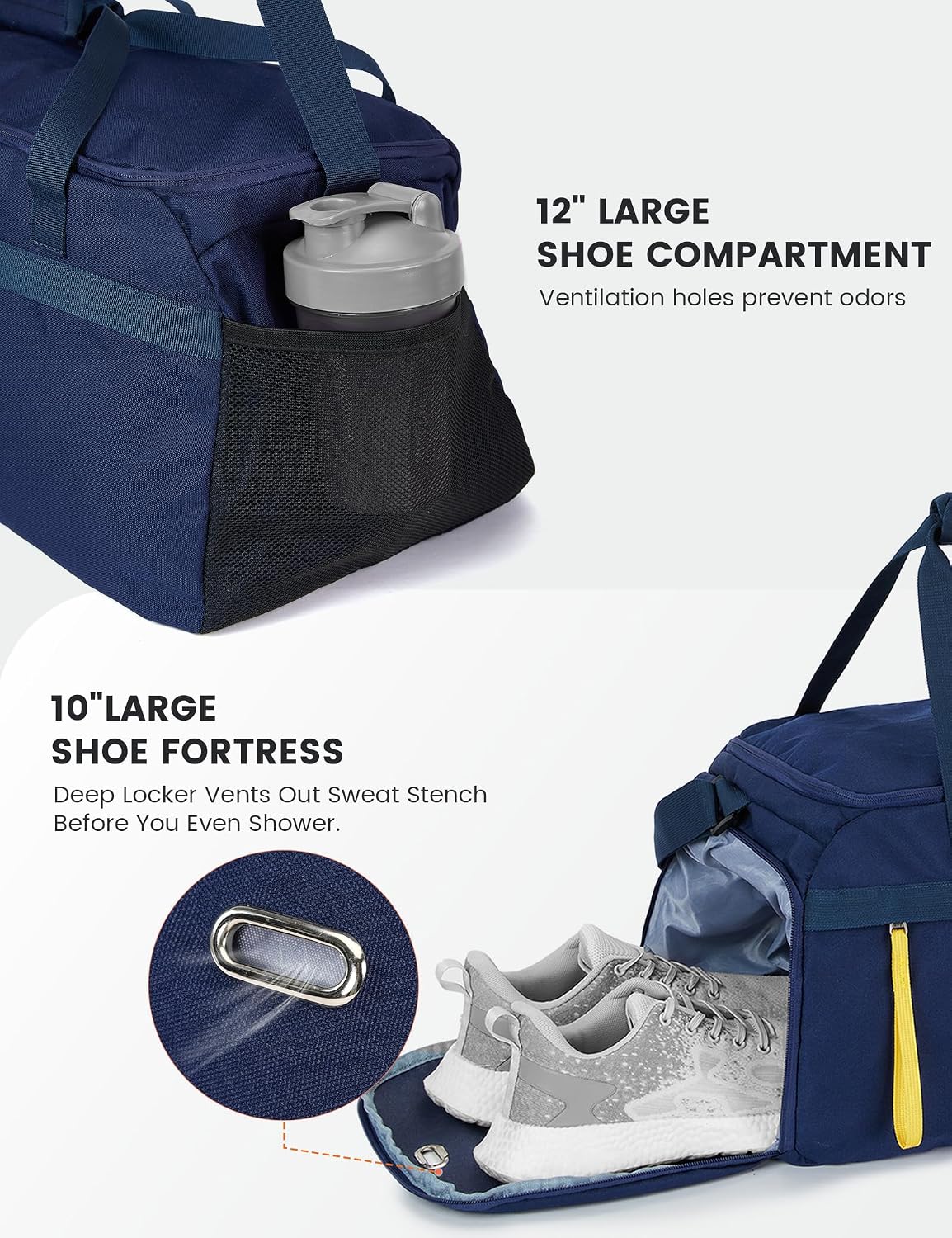 Detalle de SKYSPER 35L Sporttasche & Reisetasche mit Schuhfach und Nassfach – 48 x 26 x 27 cm, 35 L