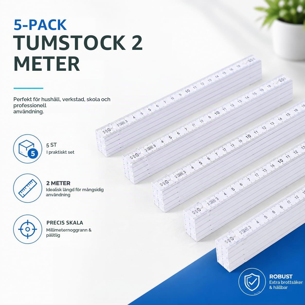 Detalle de TK Gruppe Timo Klingler Tk40404 tumstock, 2 m, vit, 5-pack