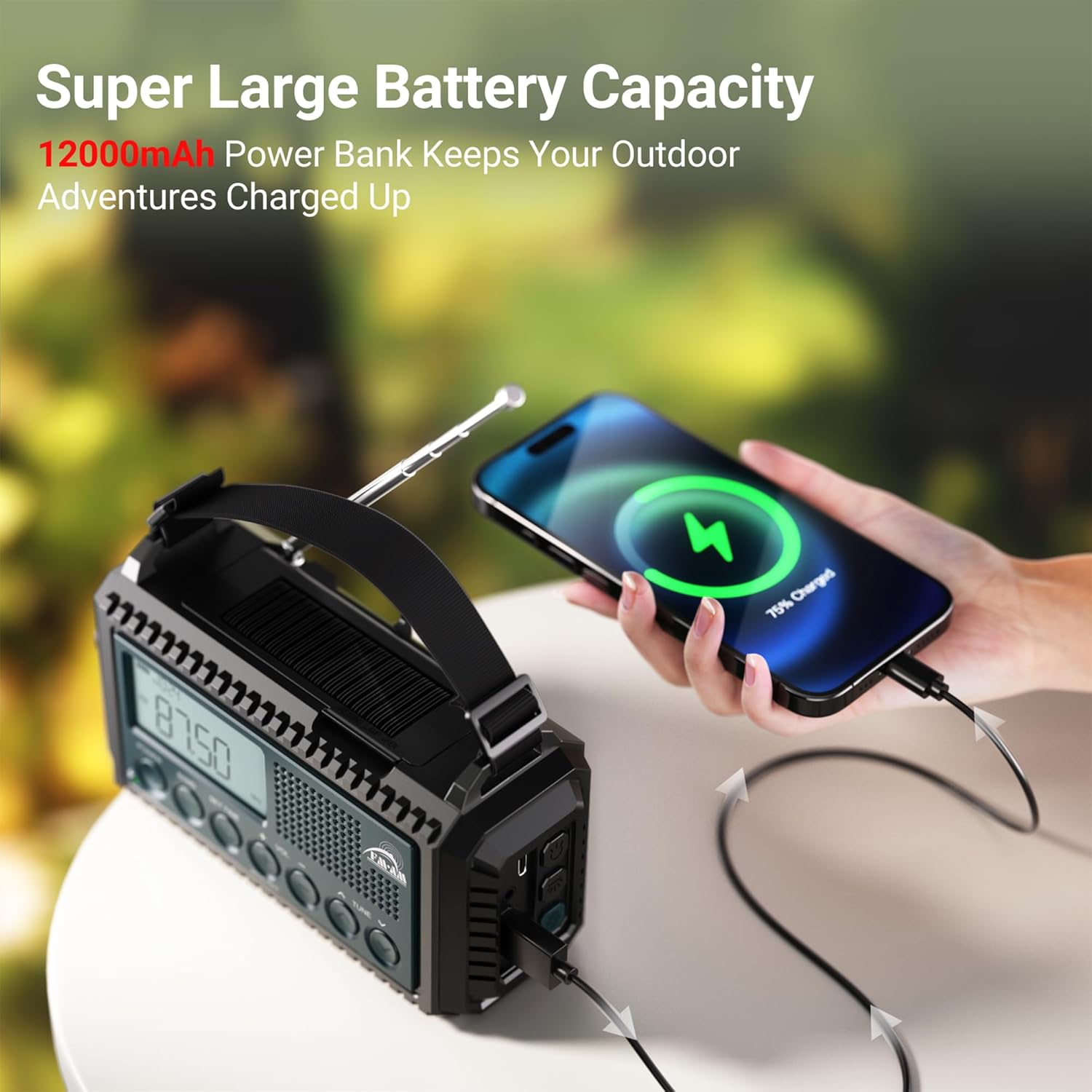 Detalle 2 de Mesqool 12000mAh wind-up emergency radio 🔊