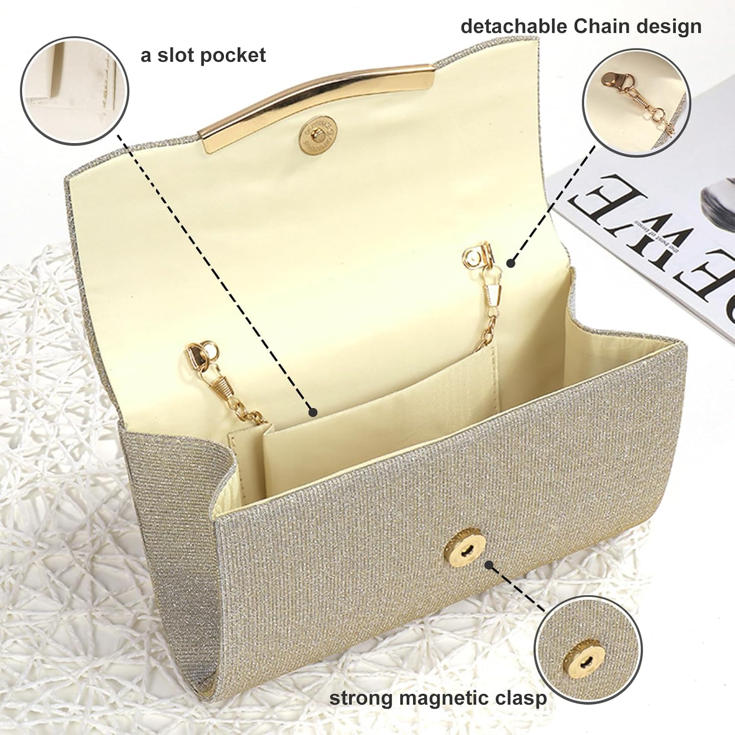 Thumbnail 2 de Kememo Sequin Clutch Bag 23 x 13 cm
