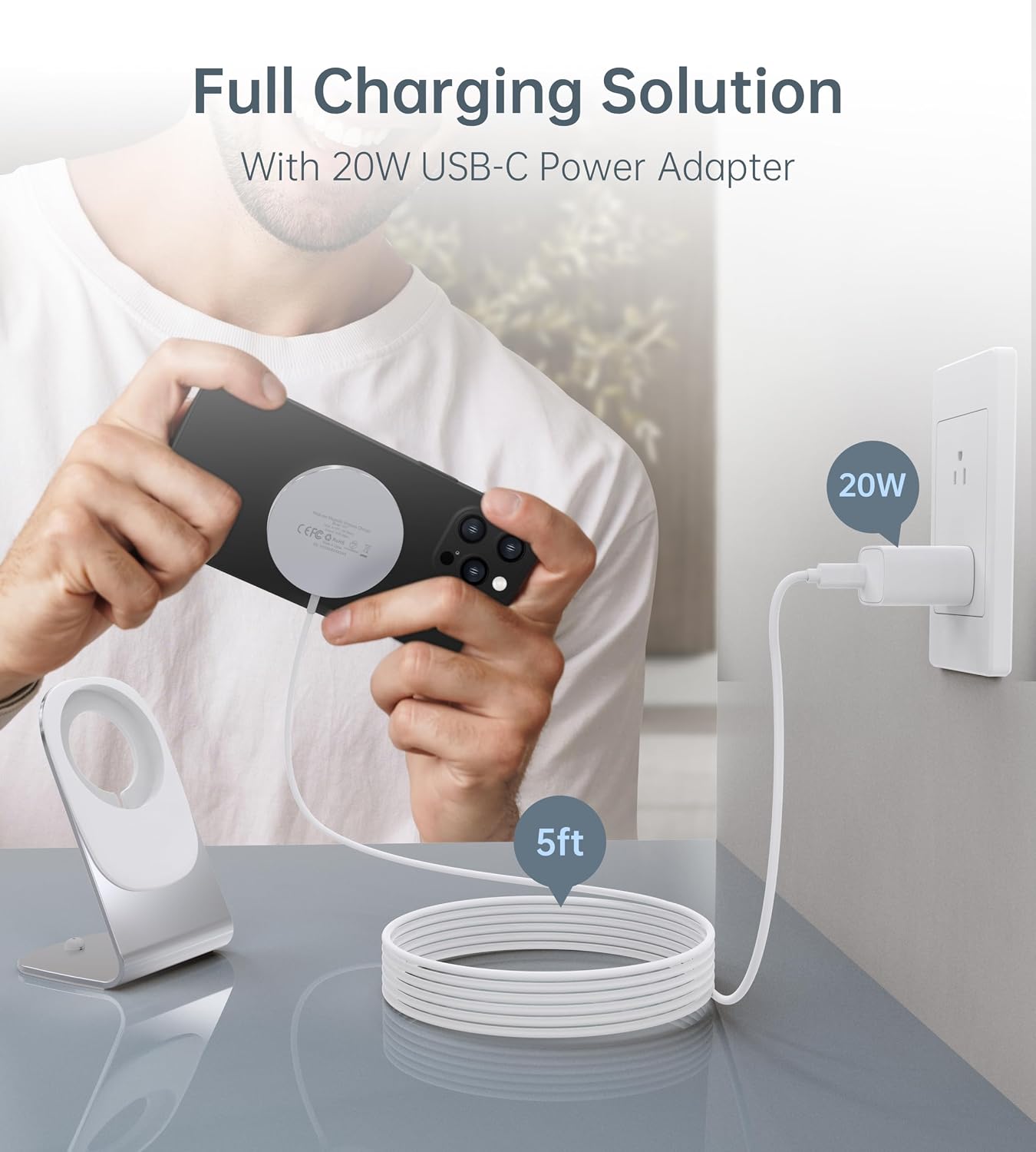 Detalle 1 de Kabysio ZY-MIX00117-US Magnetic Wireless Charger Stand, Aluminum, 15W