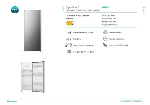 Thumbnail 14 de Hisense RR220D4BDE: Frigorífico 1 Puerta 165 L, Inox, con Cycle Defrost