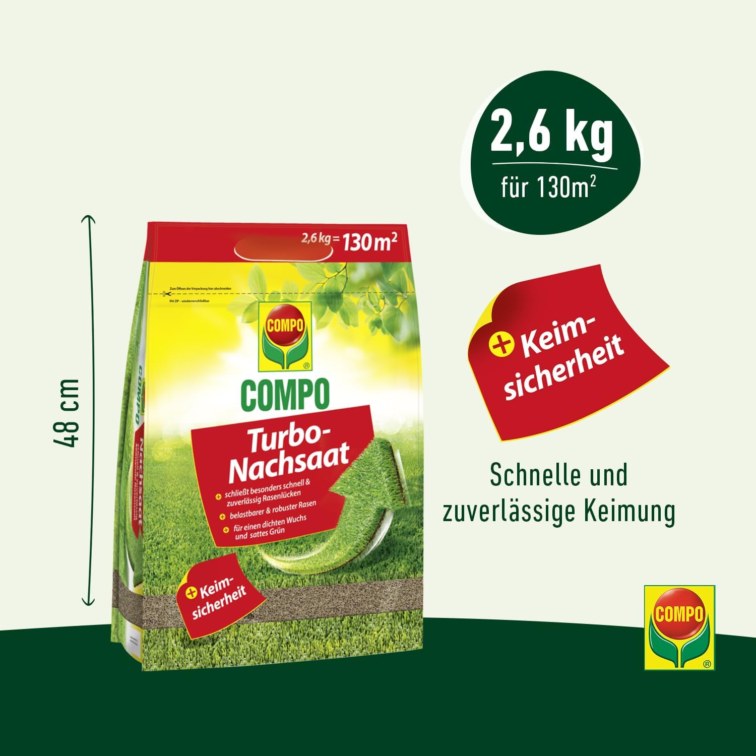 Detalle de COMPO Turbo-Nachsaat Premium Rasensamen schnellkeimend – 2,6 kg für 130 m²