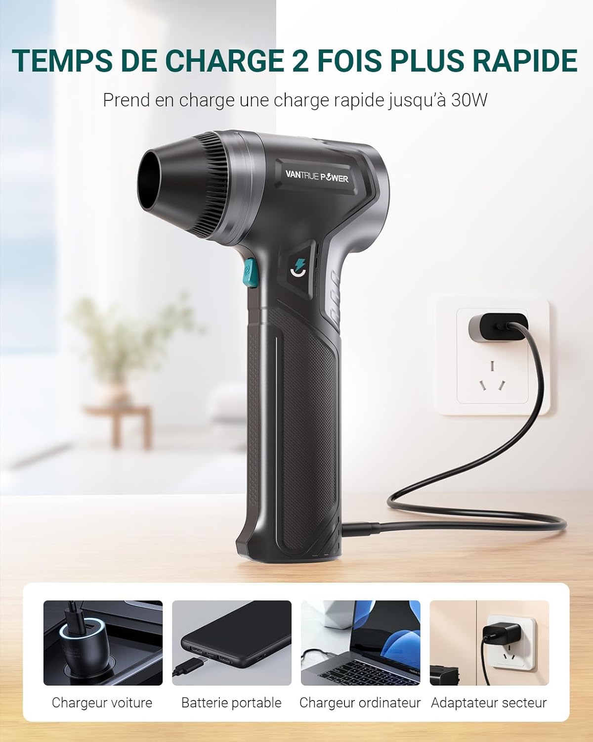 Detalle de VANTRUE POWER T800 Souffleur d’air comprimé – 3 vitesses, sans fil, 800 g de souffle