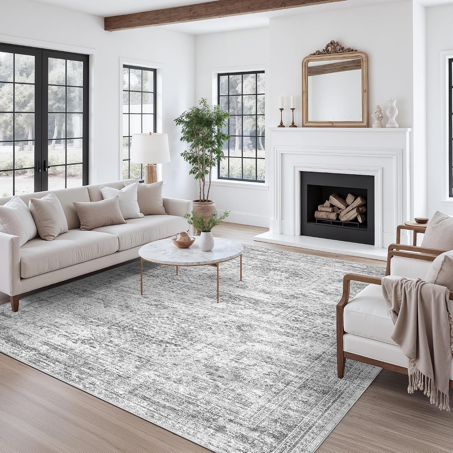 Thumbnail 1 de Soalmost Washable 8' x 10' Area Rug, Grey, Low-Pile, Non-Slip