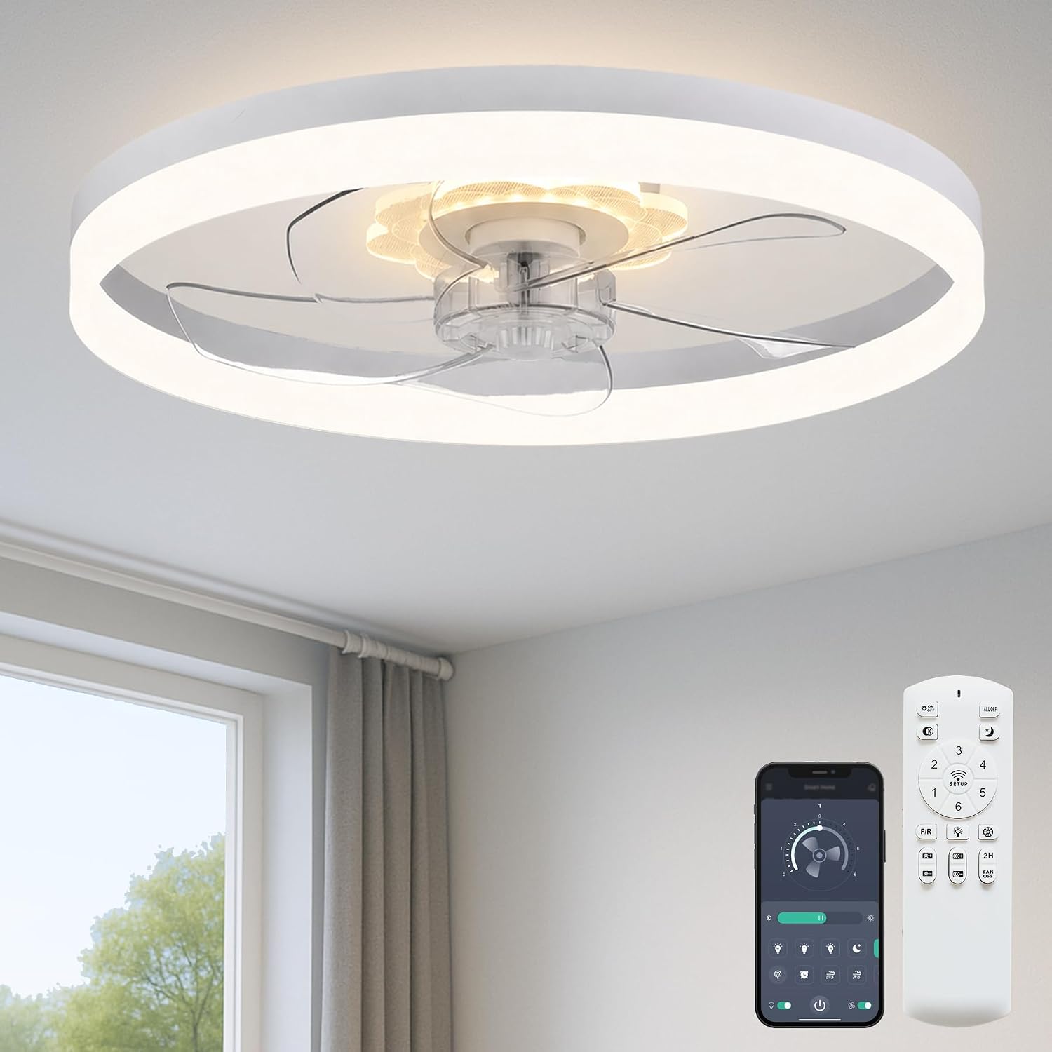 Detalle de Fszdorj 20" Ceiling Fan with LED light ๐ก๐