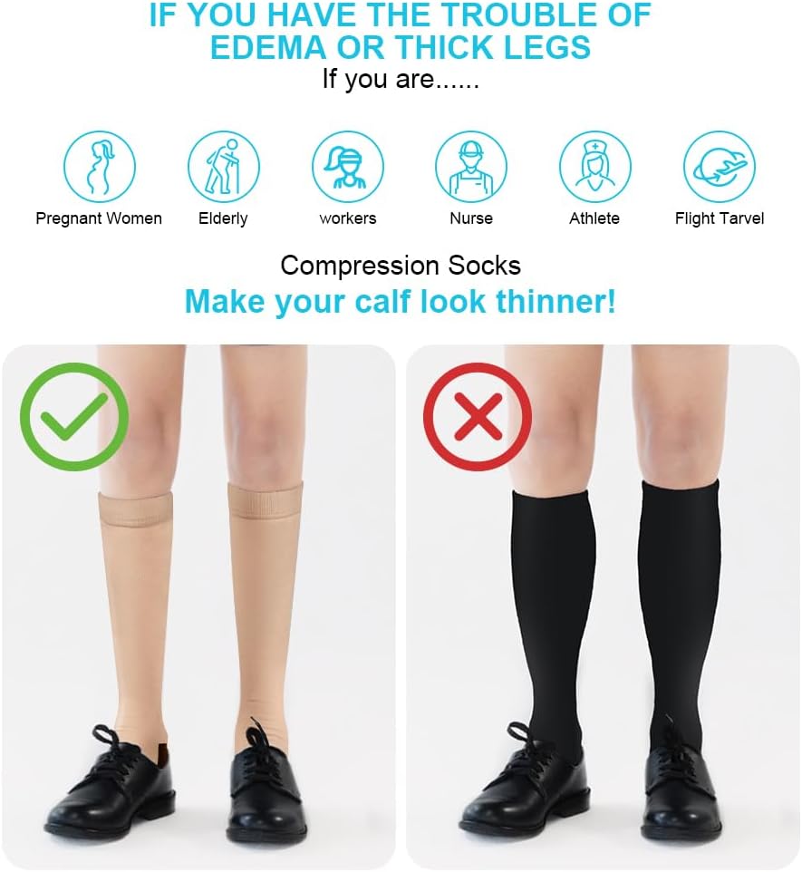 Detalle de ACWOO 2 Pares Calcetines de Compresión 15-20 mmHg L/XL
