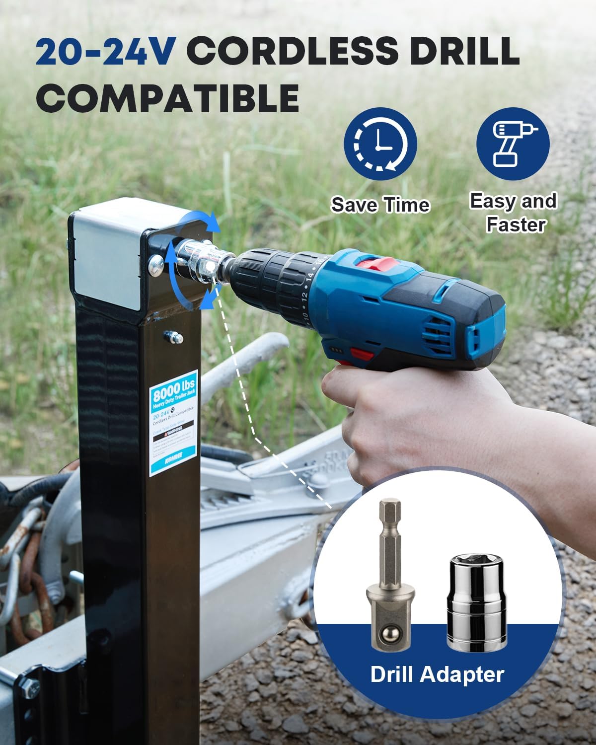Detalle de Kohree 8000 lbs Trailer Jack Heavy Duty — Bolt-On, 20-24V Electric Drill-Operated with Drop Leg and Handle