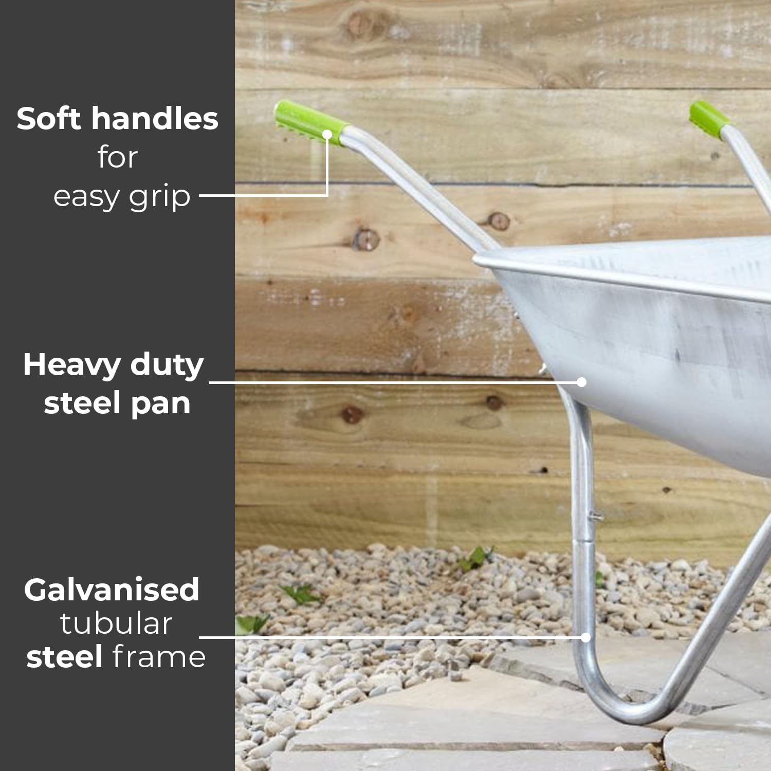 Detalle 2 de Neo Wheelbarrow Home Garden Cart Galvanised Metal with Pneumatic Tyre Silver (65L)