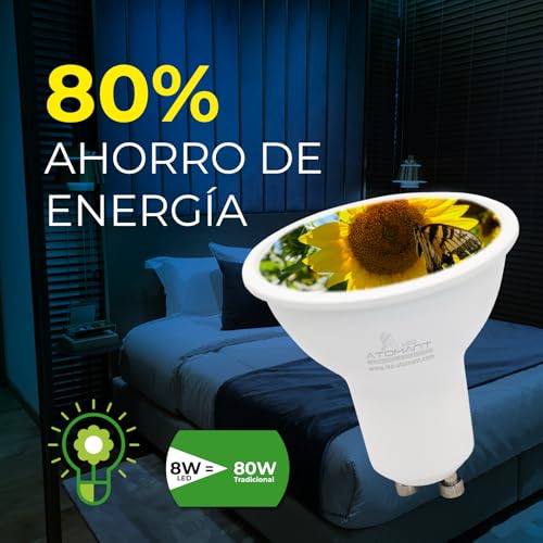 Detalle de LED ATOMANT Pack 10x Bombilla LED GU10 8W – 6500K, 800 lúmenes, 120°