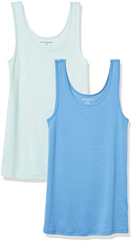 Detalle de Amazon Essentials Camiseta de Tirantes Entallada para Mujer (Pack 2) – Azul Agua / Azul Francés, XS