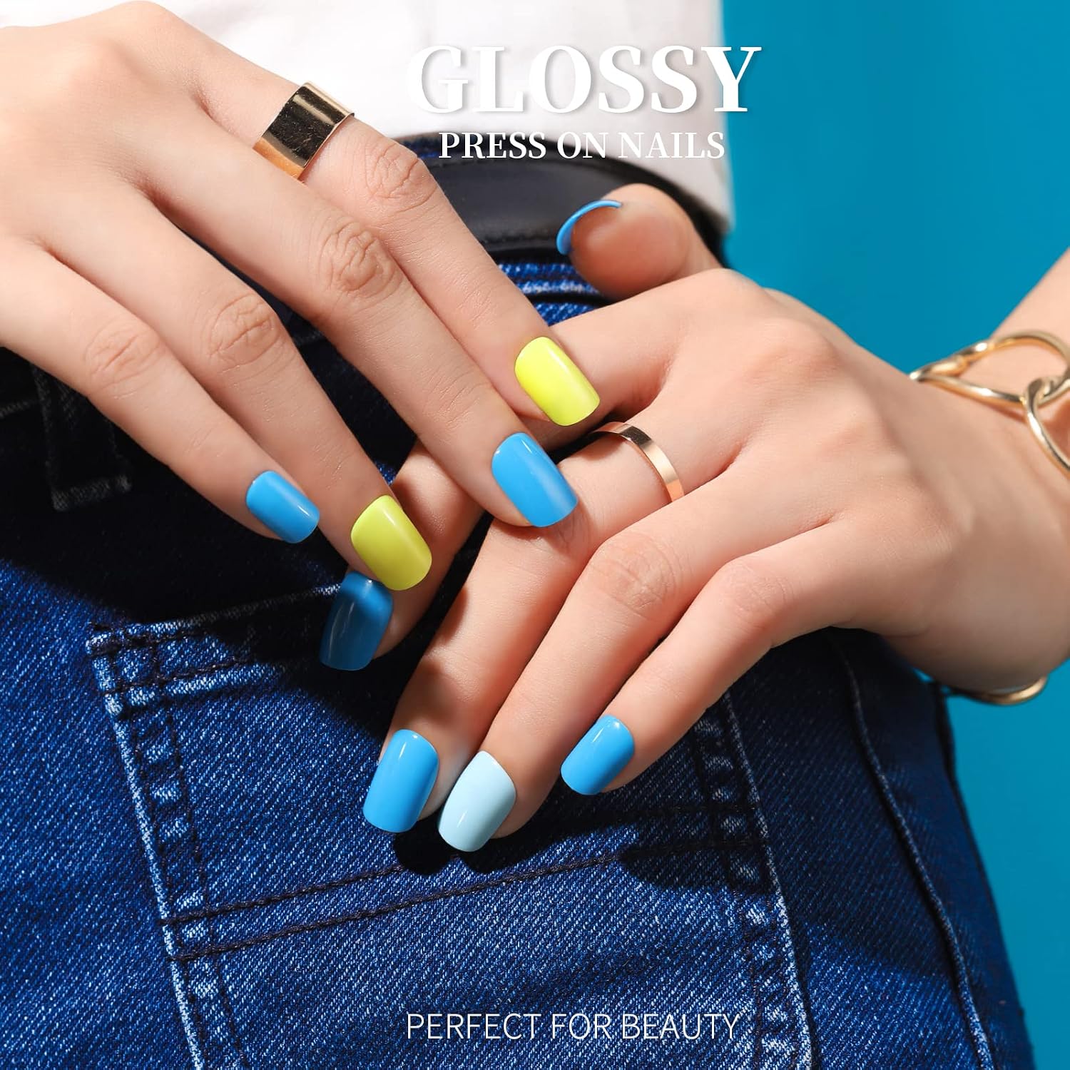 Thumbnail 5 de Teenitor Short Square Press on Nails (576 pcs) with Glue and Adhesive Stickers, Matte & Glossy Short False Nails
