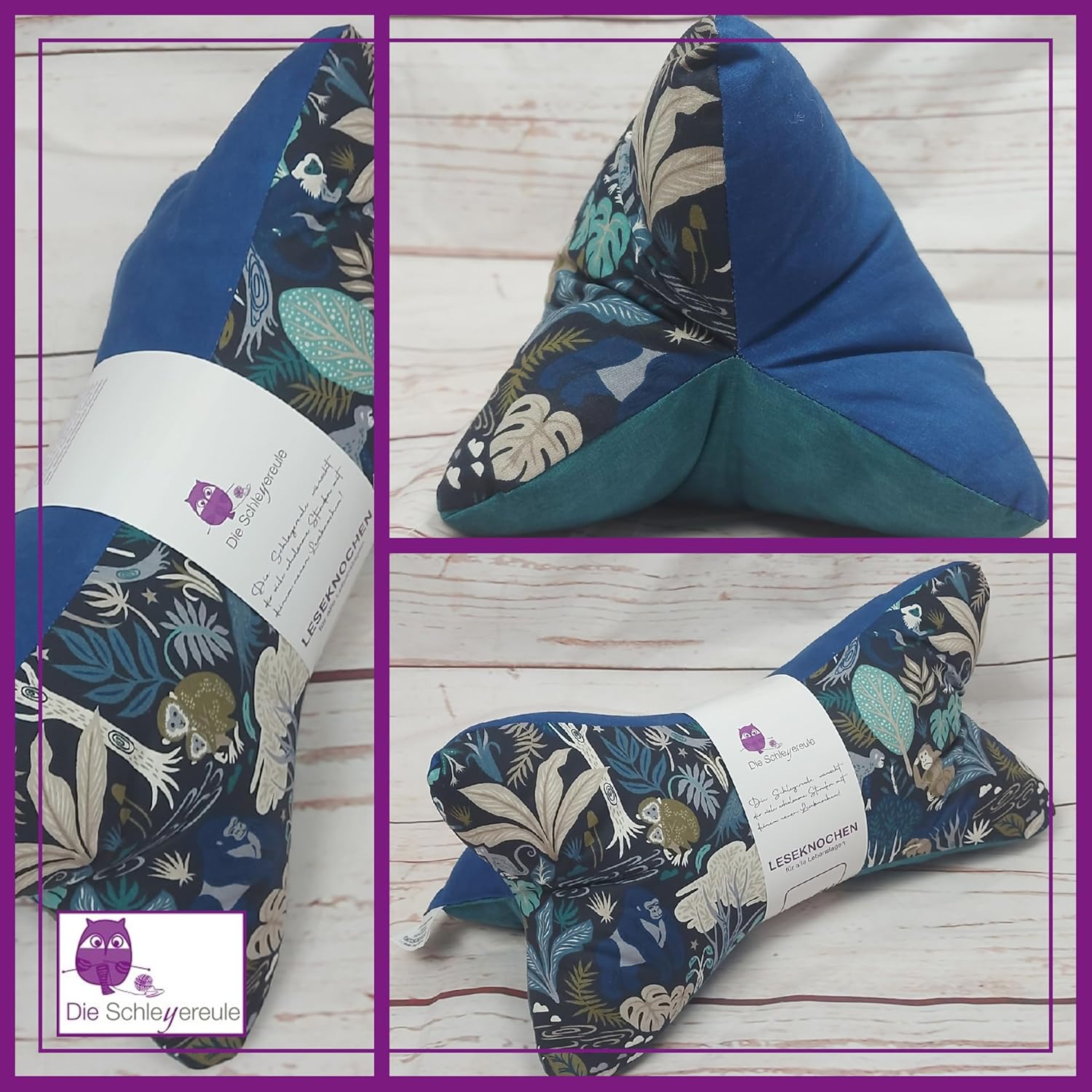 Thumbnail 1 de Leseknochen Nackenkissen Tiere (Jungle Blau) – handgestopft & waschbar aus 100% Baumwolle