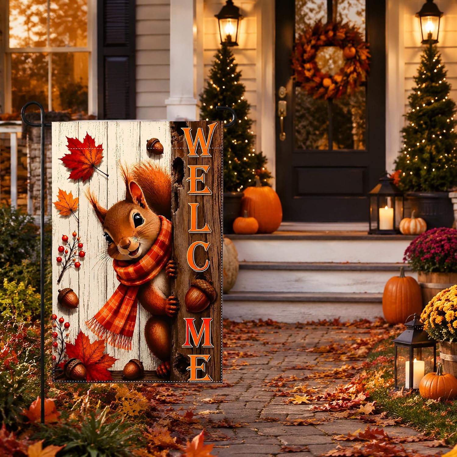 Detalle 2 de OHOME Fall Squirrel Welcome Garden Flag, Double-Sided 12 x 18-Inch Polyester