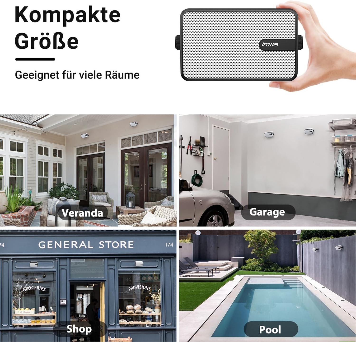 Detalle de Inwa 250W Bluetooth Outdoor Lautsprecher (Modell MZ632) – 2er-Set, IPX5, Synchronisierung bis 100 Lautsprecher