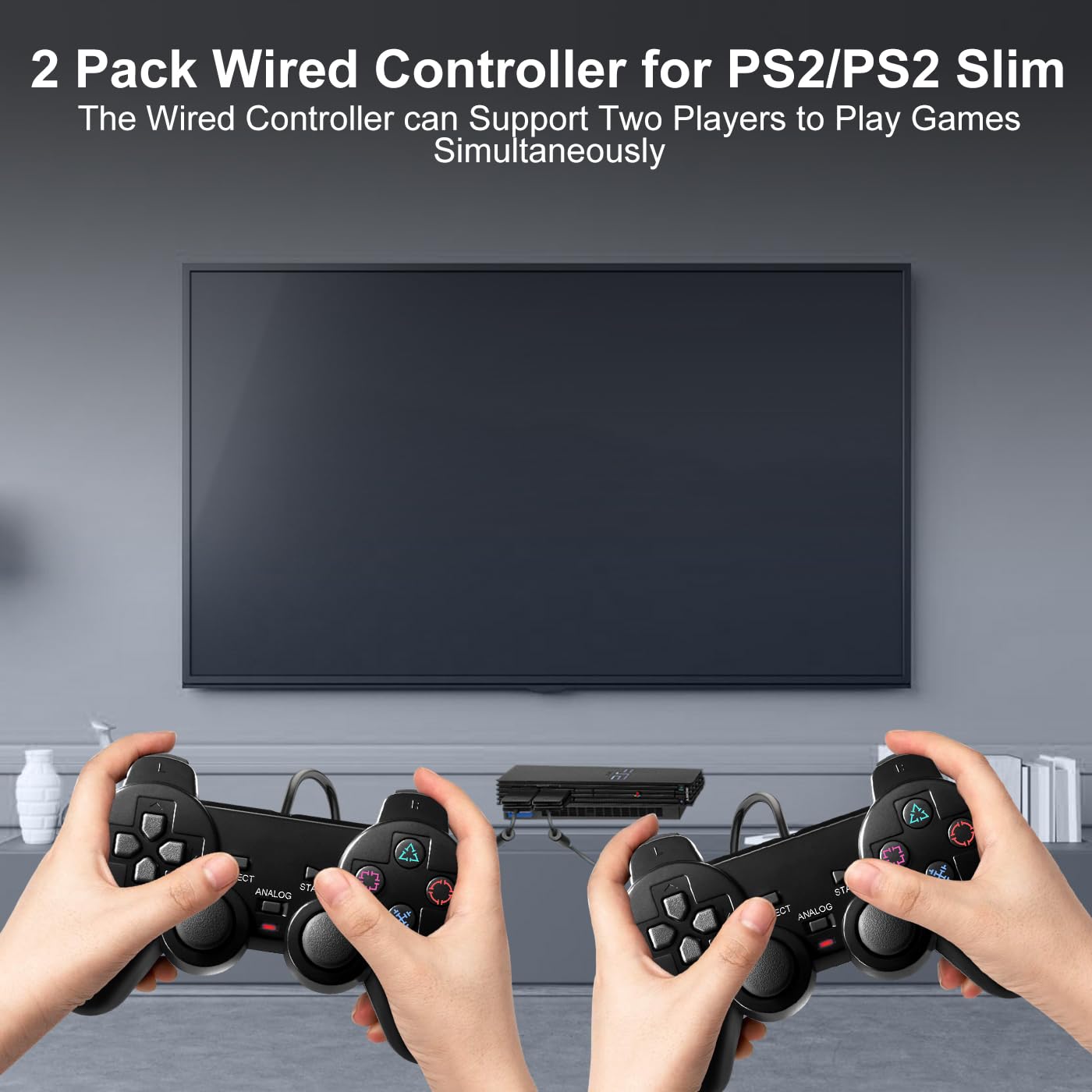Detalle de HaeBorl PS2 Controller, 2 Pack Wired Controller for PS2/PS2 Slim/PS1 with Dual Vibration