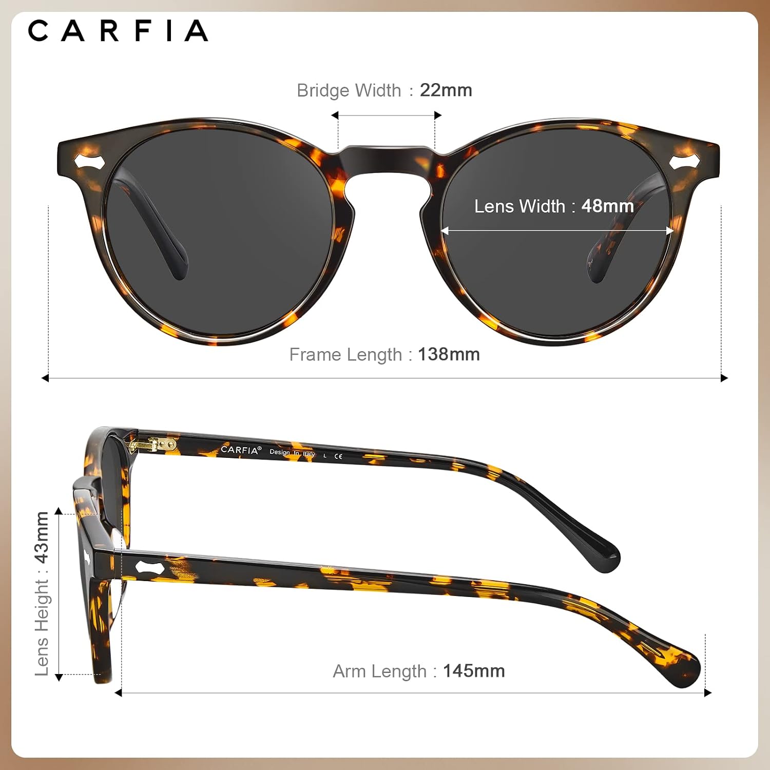 Thumbnail 5 de CARFIA Polarised Womens Sunglasses with Vintage Acetate Frame and UV400 Protection