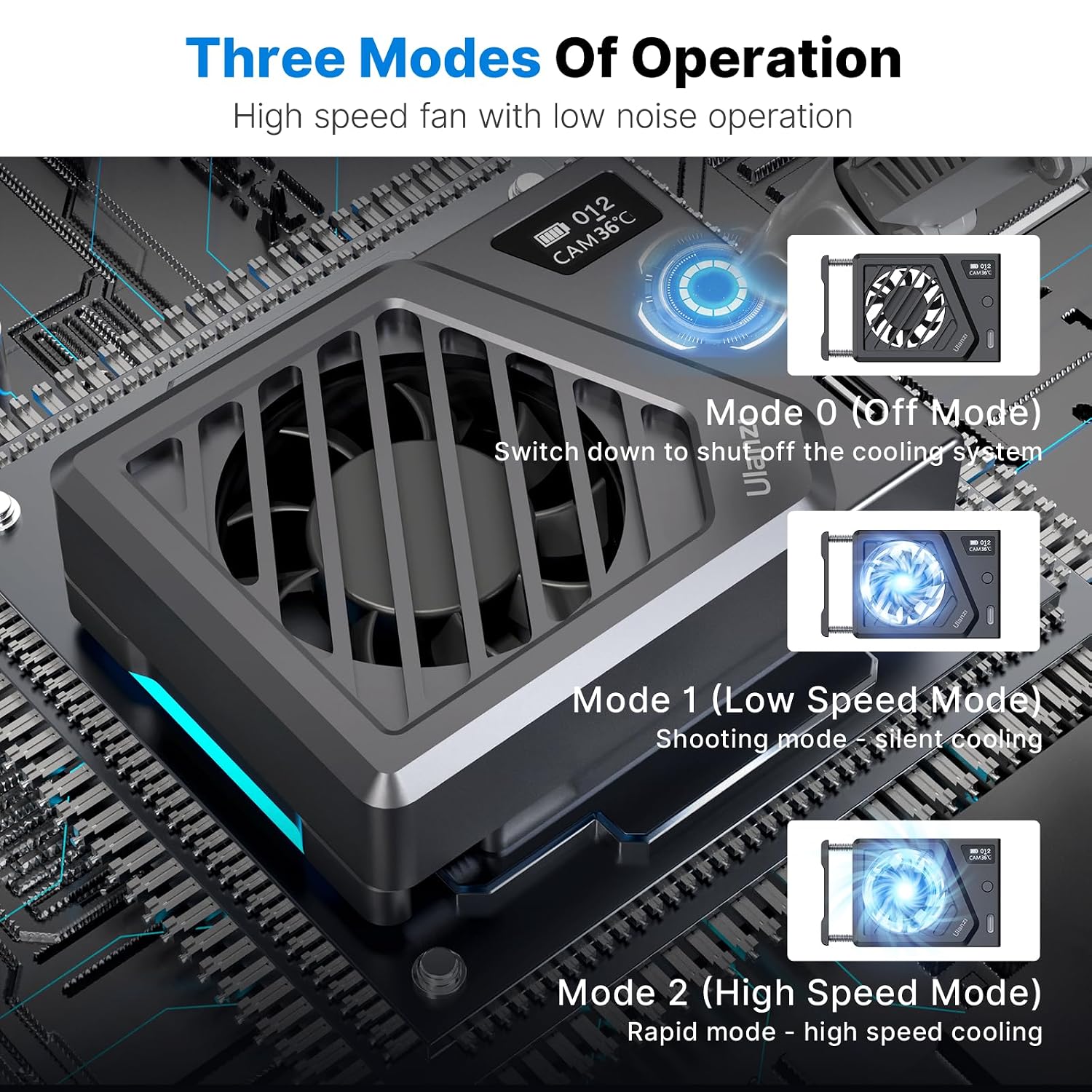 Thumbnail 2 de ULANZI 72mm Mini Intelligent Camera Cooling Fan (Black) with Real-time Monitoring & USB-C charging