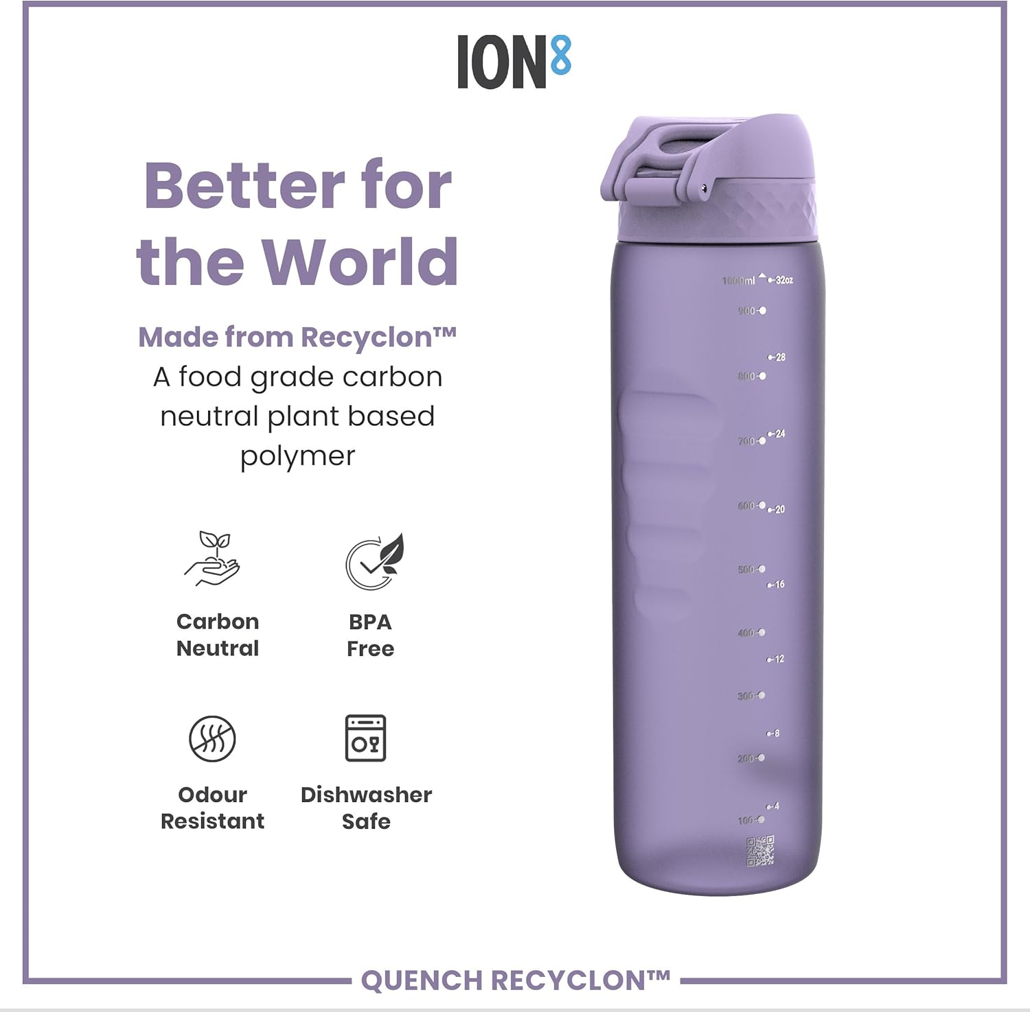 Detalle 2 de Ion8 1 Litre Water Bottle with Times to Drink – Leak‑Proof, Dishwasher Safe and BPA Free