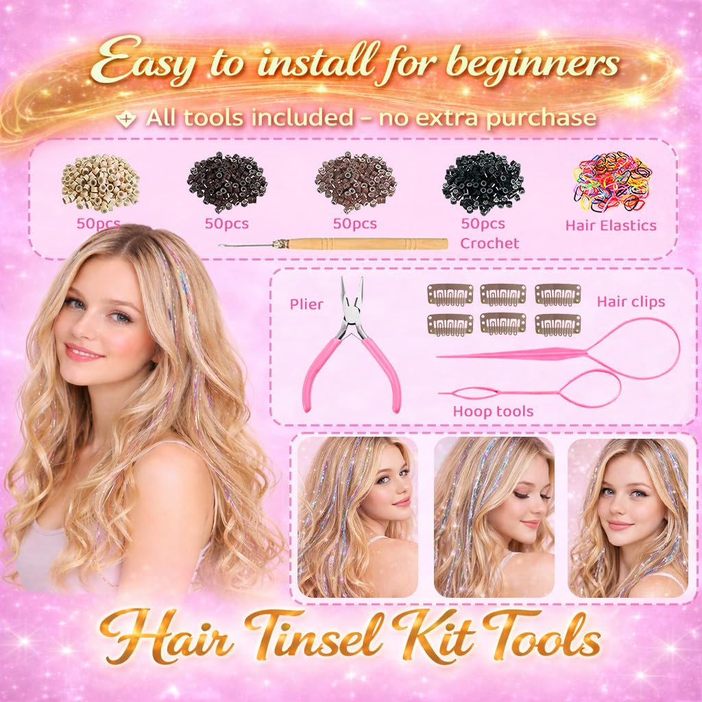 Thumbnail 3 de Hair Tinsel 22-Color Fairy Hair Kit with 8800 Strands and Tools