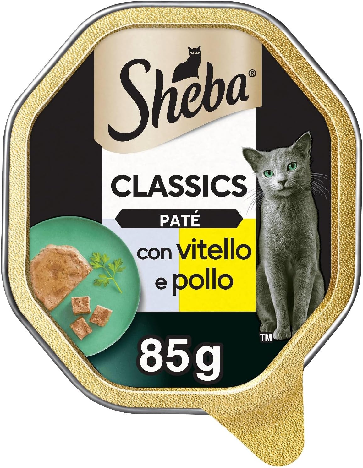 Detalle de Sheba Paté Classics Vitello e Pollo – 22 vaschette da 85 g (1870 g totali)