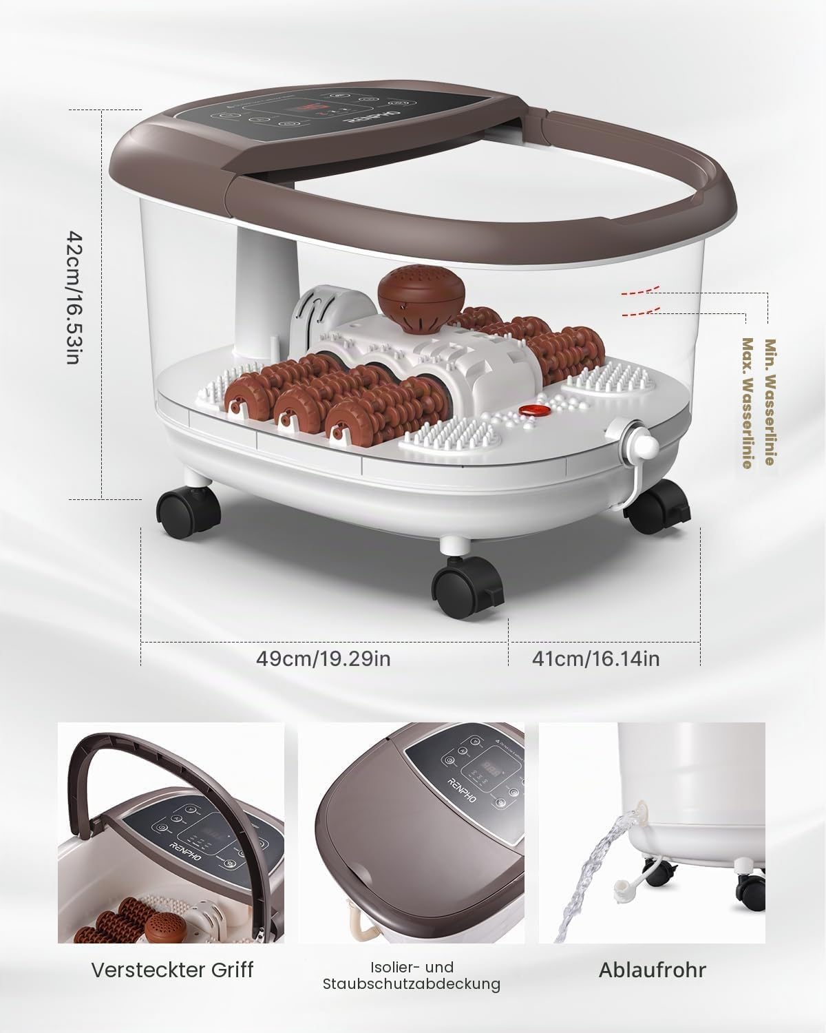 Detalle 2 de RENPHO Fußbad mit Massagefunktion (elektrisch) – Timer, Temperaturregelung & Sprudelmassage