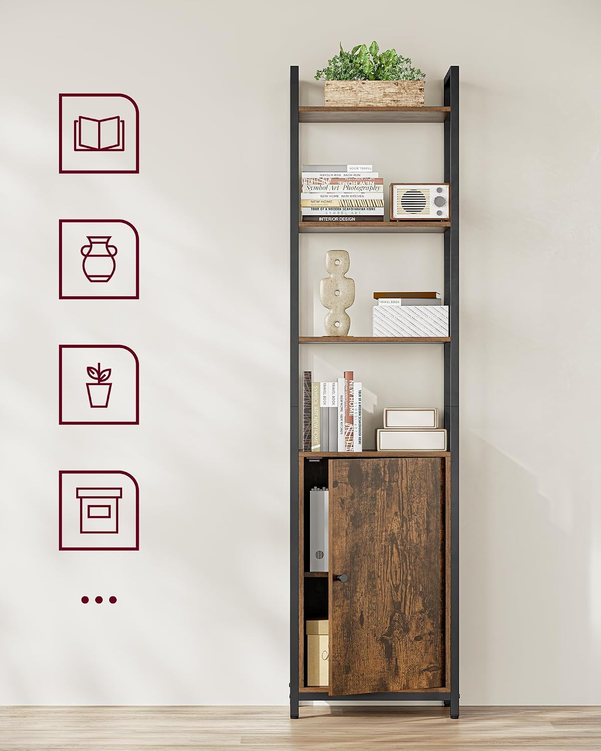 Detalle 2 de VASAGLE BARNET LLS132K01 boekenkast met deuren, 6 lagen en verstelbare planken