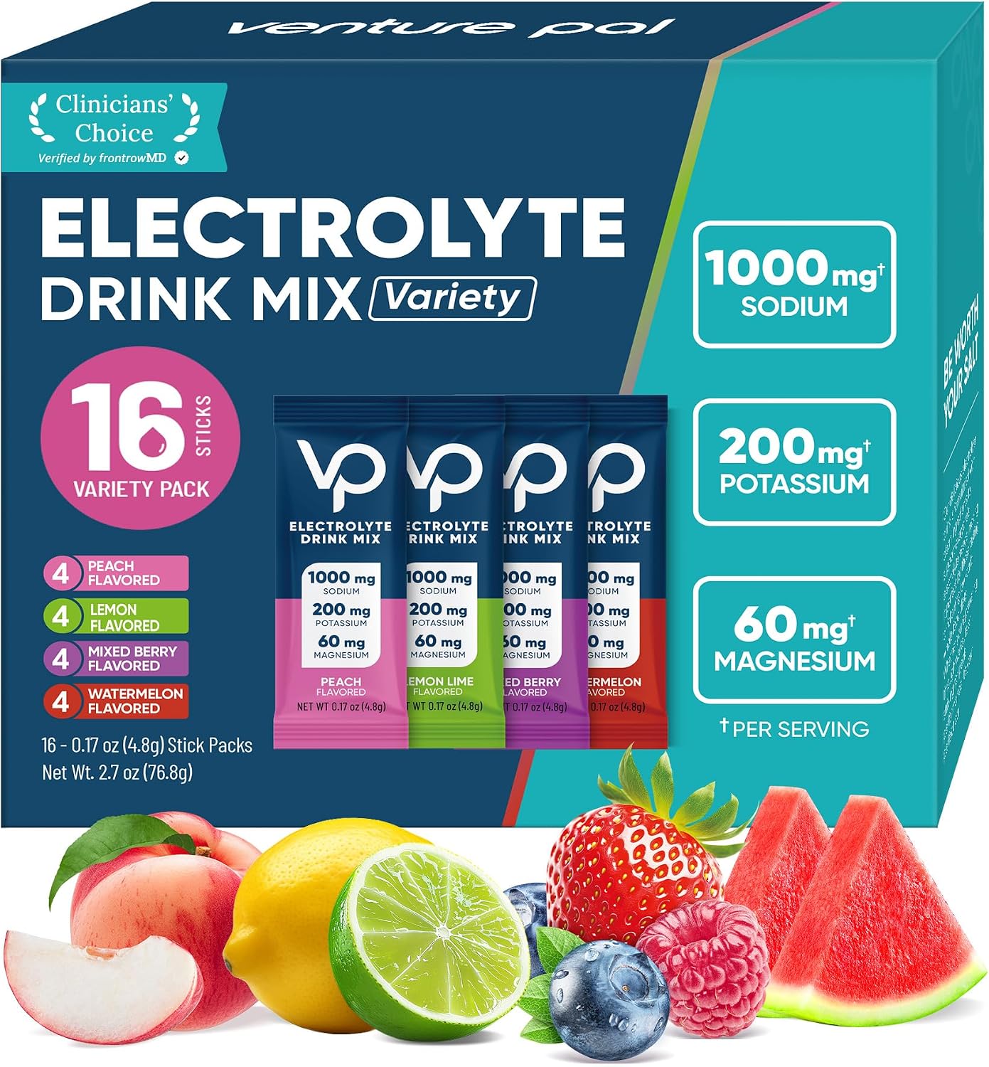 Detalle de Venture Pal VP016-2-Variety Electrolyte Packets, 1,000 mg Sodium, Sugar-Free
