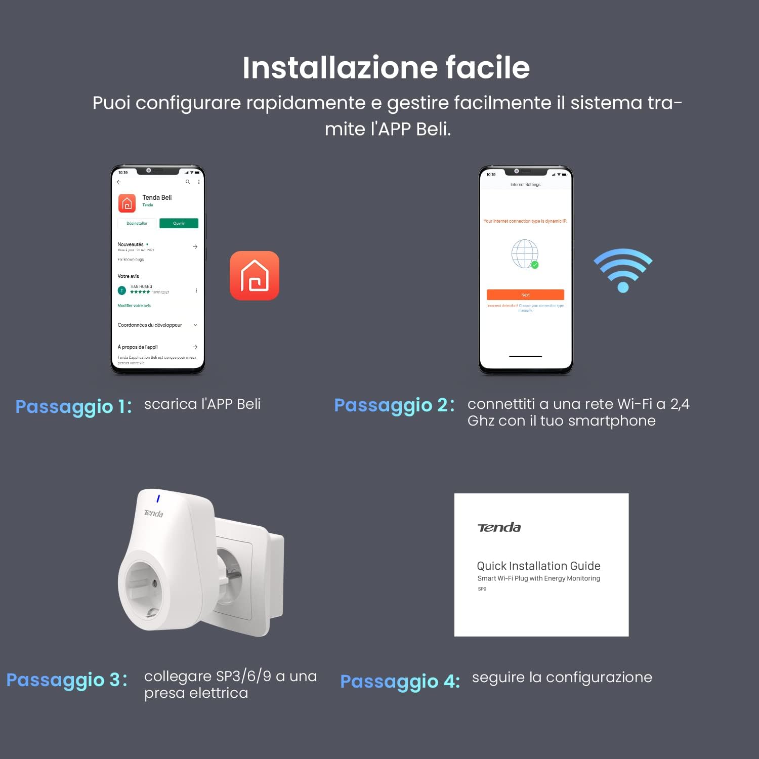 Detalle 2 de Tenda Smart WiFi Beli SP9 (16A, 3.68KW) con monitoraggio energetico, controllo Alexa e Google Home