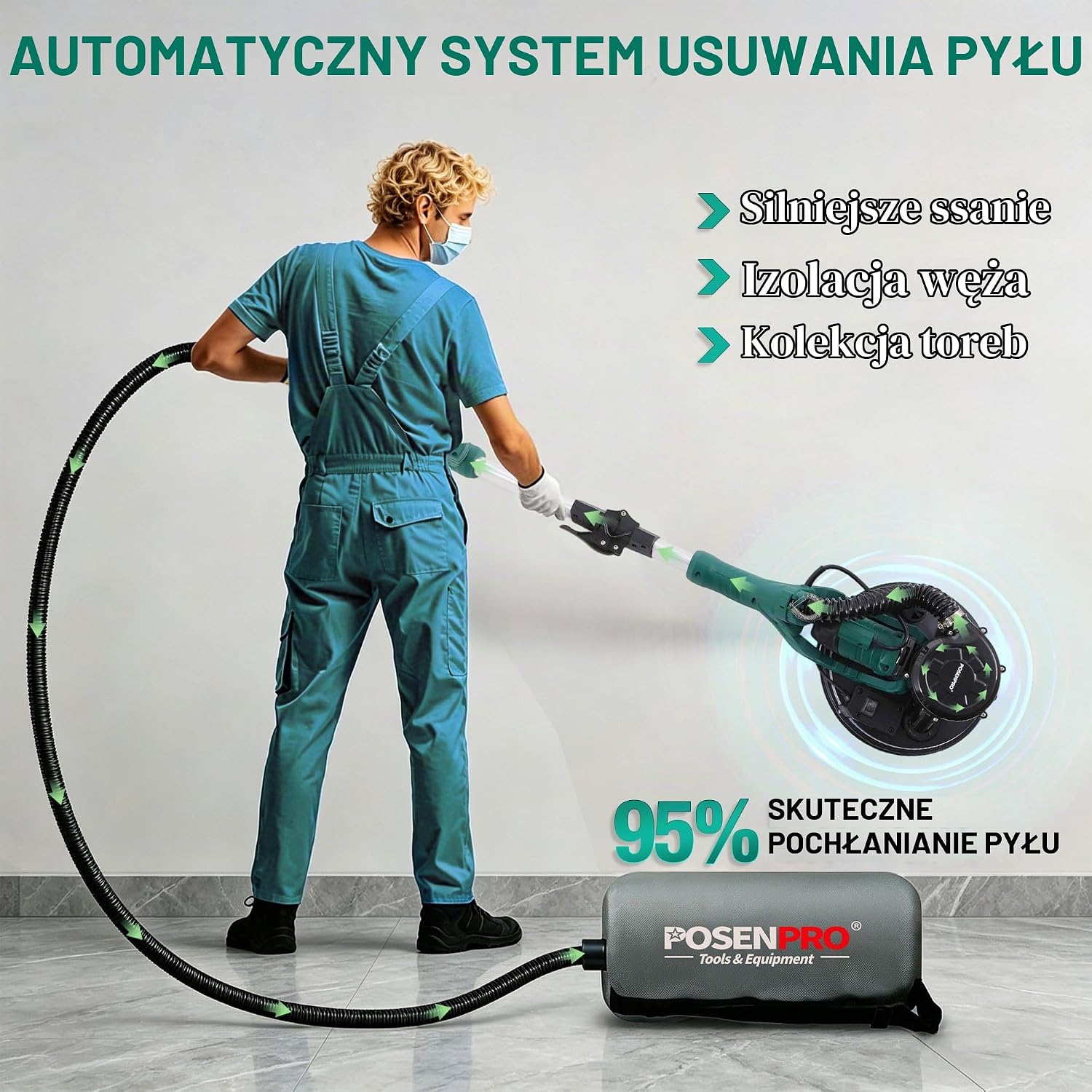 Detalle 2 de POSENPRO PPDS810/215 – szlifierka do płyt g-k 810 W, 6 prędkości i LED