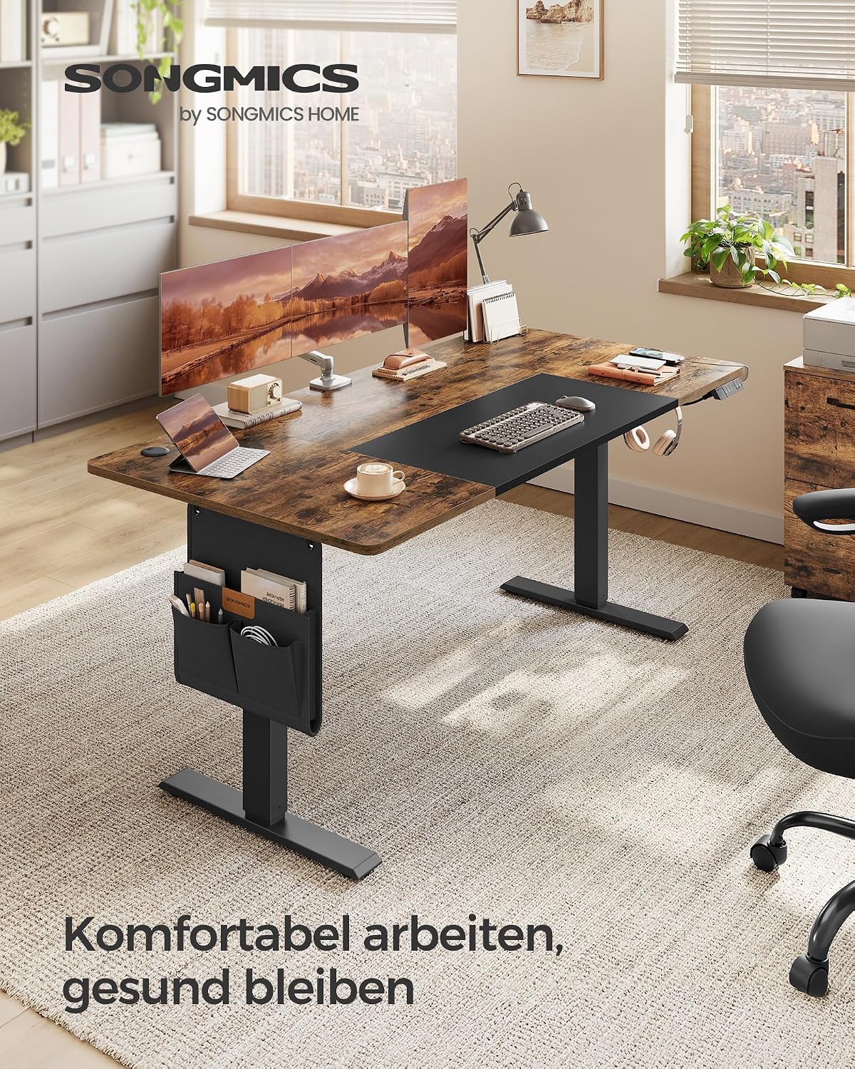Detalle 2 de SONGMICS Höhenverstellbarer Schreibtisch 160x70 cm mit Memory