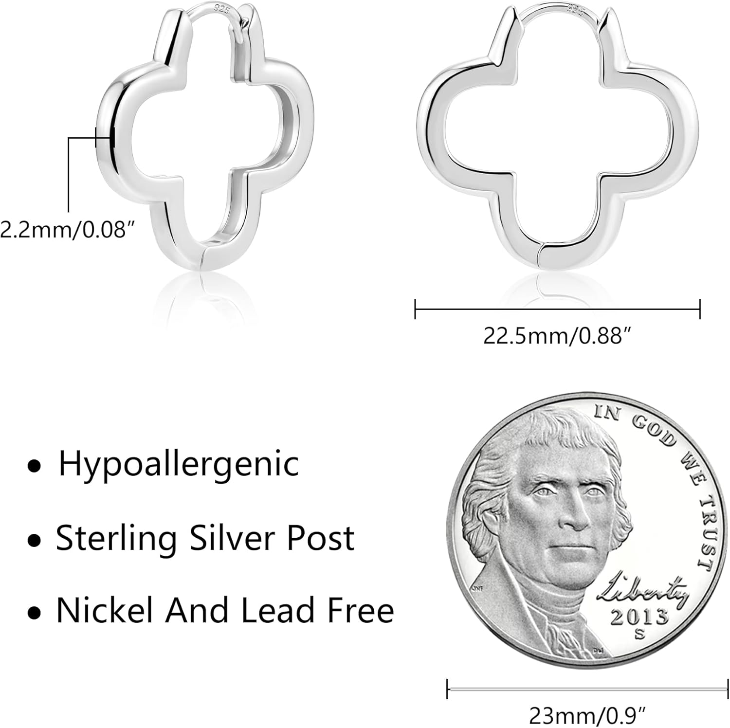 Thumbnail 2 de ALEXCRAFT Silber 925 Ohrringe Kleine Creolen – Huggie mit Steinzierkeit, hypoallergen, Blumen-Design, 22,5 mm InnenØ