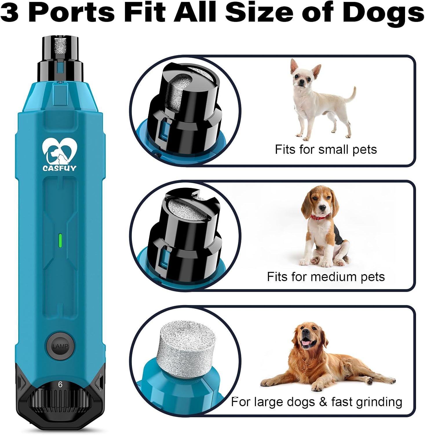 Thumbnail 4 de Casfuy 6-Speed Dog Nail Grinder — Newest Enhanced, Ultra‑Quiet, Rechargeable Electric Nail Trimmer