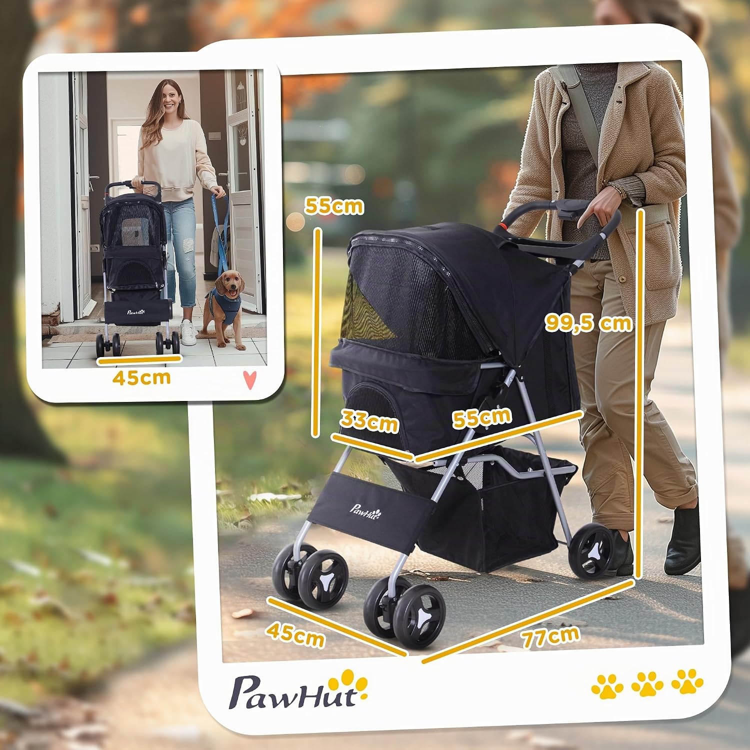 Thumbnail 2 de PawHut hondenbuggy met 4 wielen, opvouwbaar en waterdichte 600D Oxford-stof