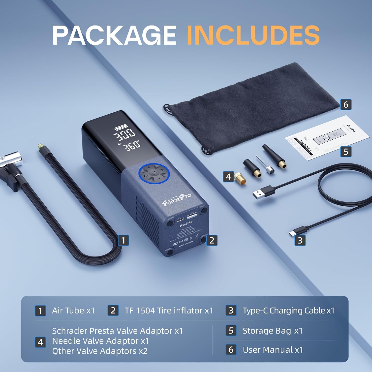 Thumbnail 6 de ForcePro Tire Inflator Portable Air Compressor with 150 PSI and 20000mAh Battery