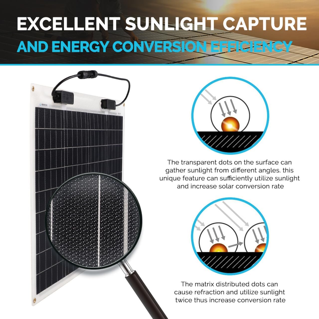 Thumbnail 2 de Renogy Flexible Solar Panel 50W 12V Monocrystalline — ultra-flexible for off-grid curved surfaces