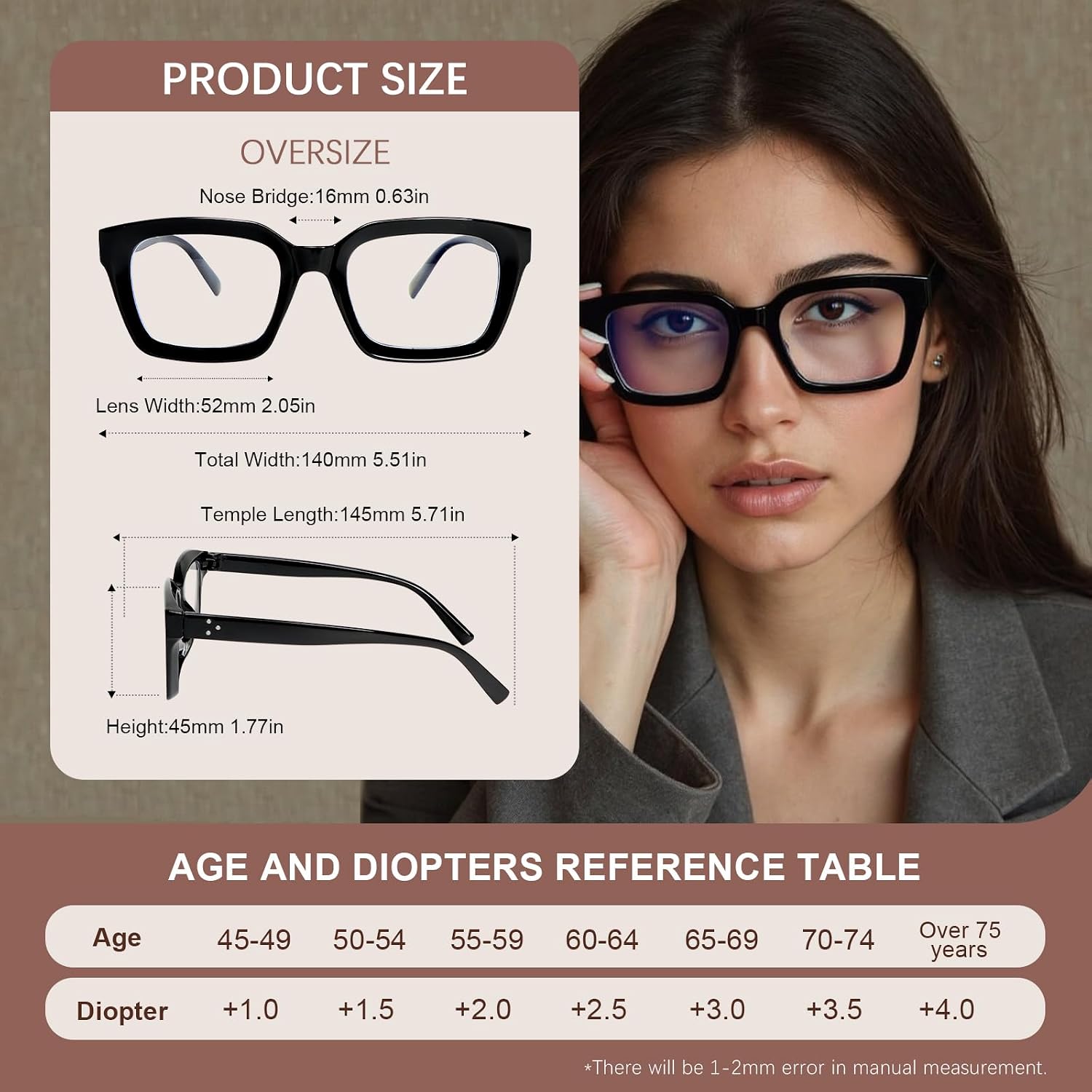 Detalle de KoKoBin 3 Pack Oversized Reading Glasses for Women – Blue Light Blocking, Large Frames