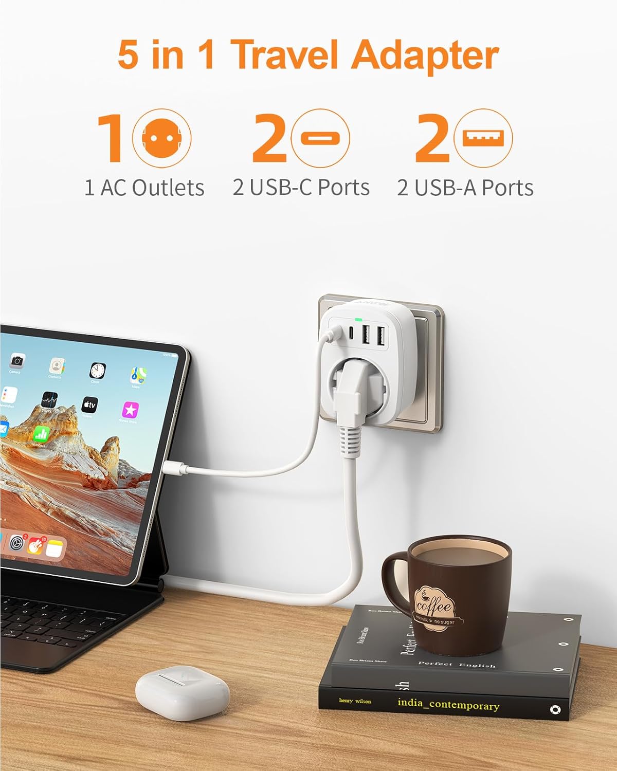 Thumbnail 2 de USA-Reiseadapter 5-in-1 (Typ B) mit 2× USB-C und 2× USB-A + AC-Buchse – für EU zu USA, Kanada, Mexiko, Thailand
