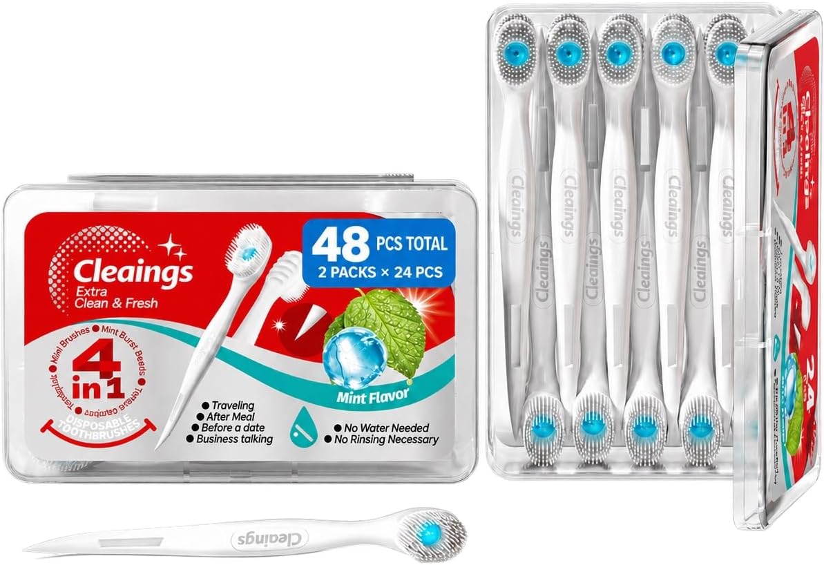 Detalle de cleaings® Disposable Mini Toothbrushes, 48-Count, Pre-Pasted Mint with Picks