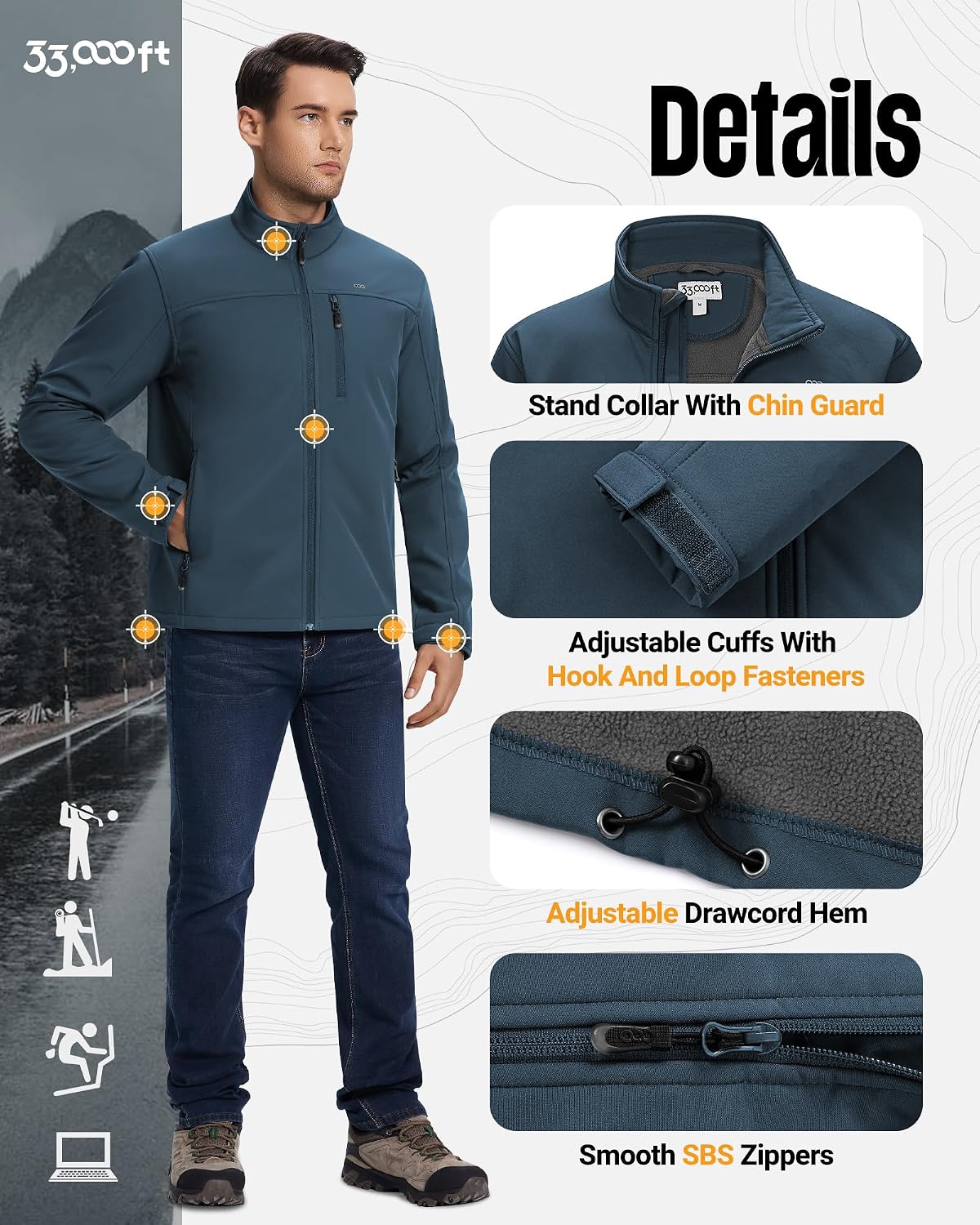 Thumbnail 4 de 33,000ft Softshelljacke Herren Wasserdichte Übergangsjacke
